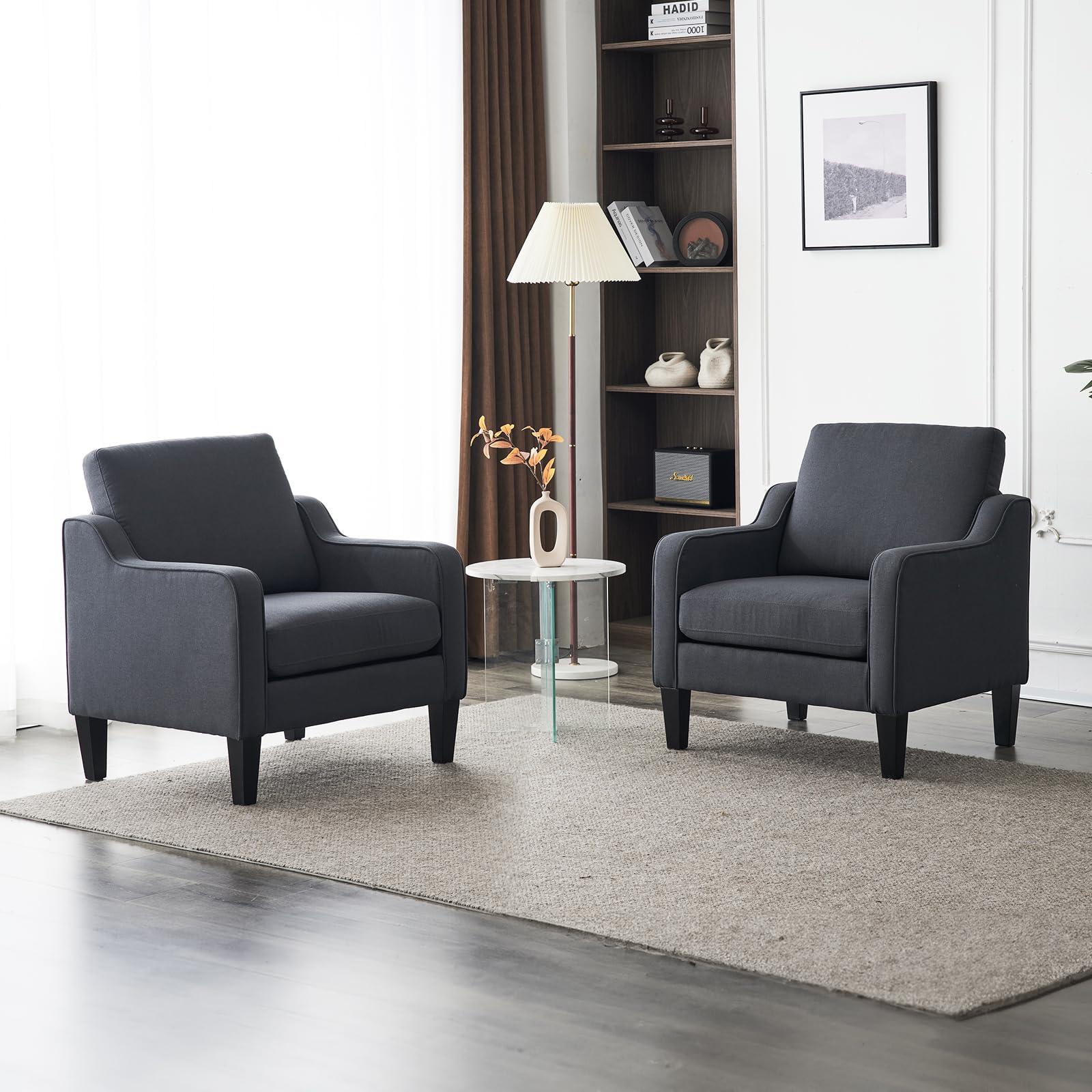 VINGLI Modern Accent Chairs Set of 2,Comfy Grey Armchair for Bedroom,Living Room Upholstered Sofa Chair Reading Chair for Small Spaces