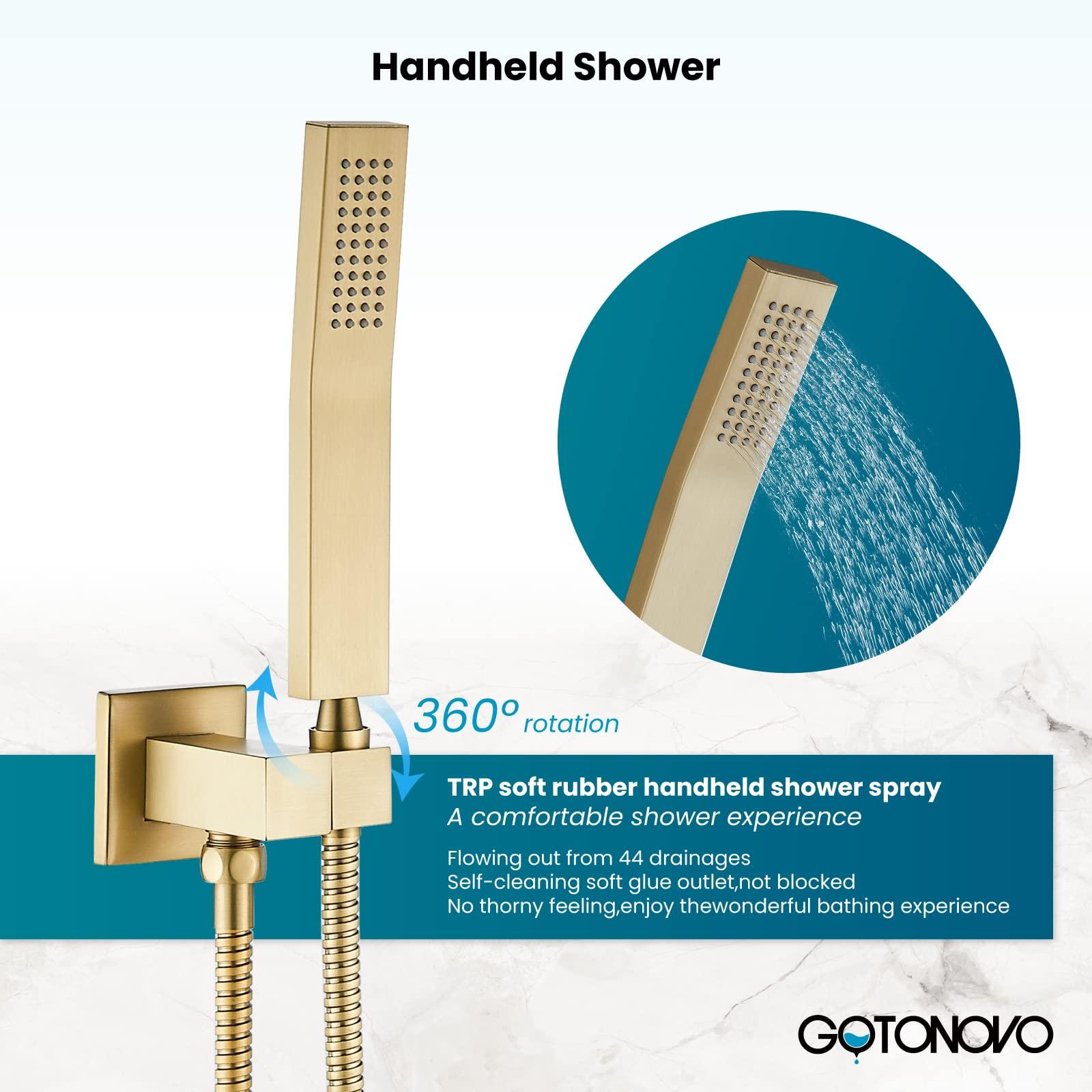 gotonovo Rainfall Bathroom Shower System Rain Shower Head and Handle Set Wall Mounted Shower Complete Combo Solid Brass Pressure Balancing Shower Mixer Valve 10 Inch Matte Black