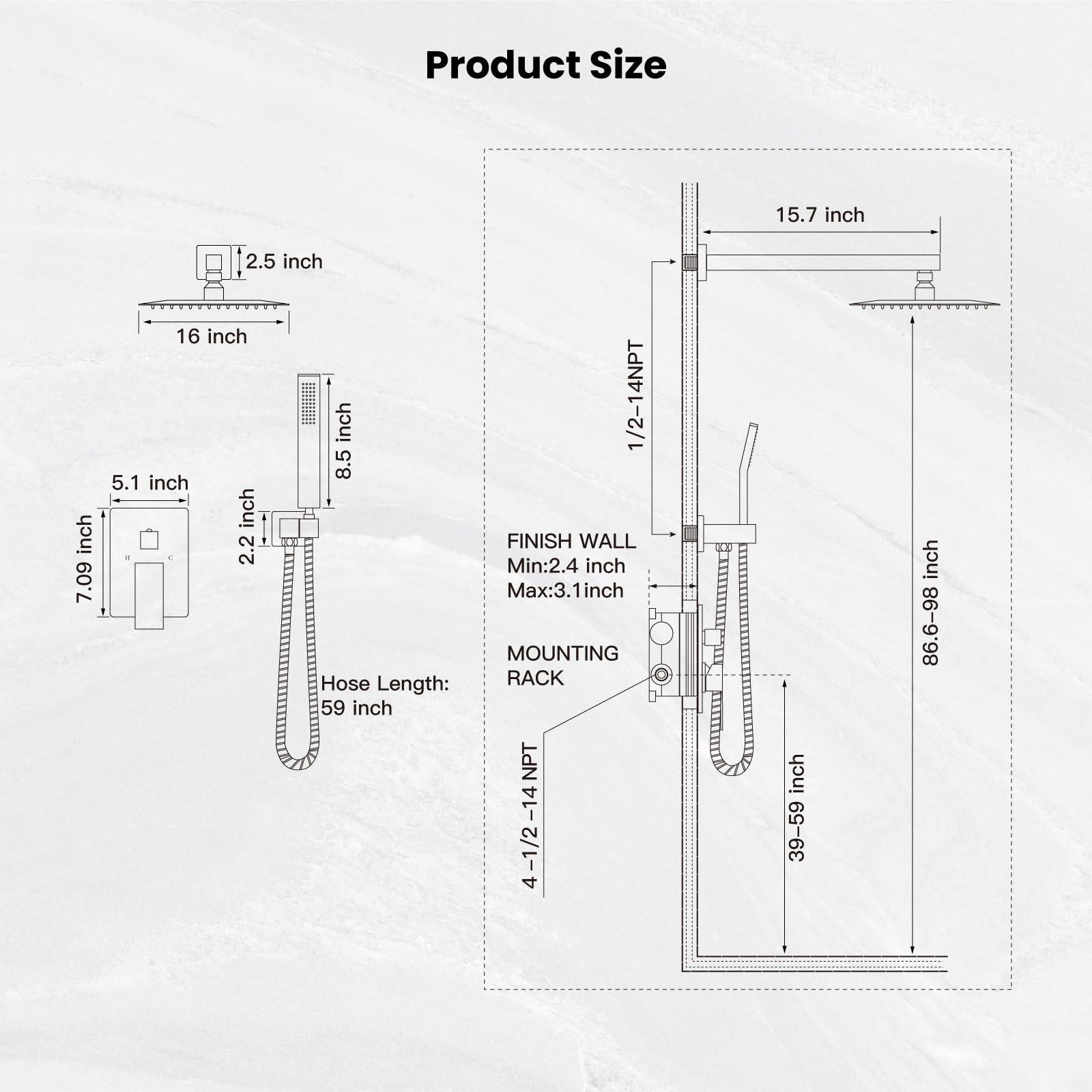 gotonovo Rainfall Bathroom Shower System Rain Shower Head and Handle Set Wall Mounted Shower Complete Combo Solid Brass Pressure Balancing Shower Mixer Valve 10 Inch Matte Black