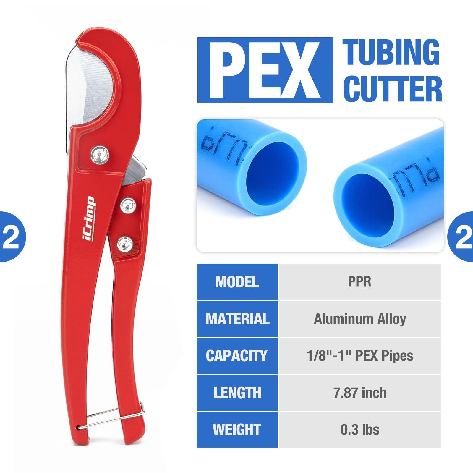 iCrimp PEX Clamp Tool Kit for 3/8-in, 1/2-in, 3/4-in, 1-in PEX Clamp Cinch & Removal, c/w 1/2''(20 Pack) and 3/4''(10 Pack) PEX Clamp Rings, PEX Tubing Cutter