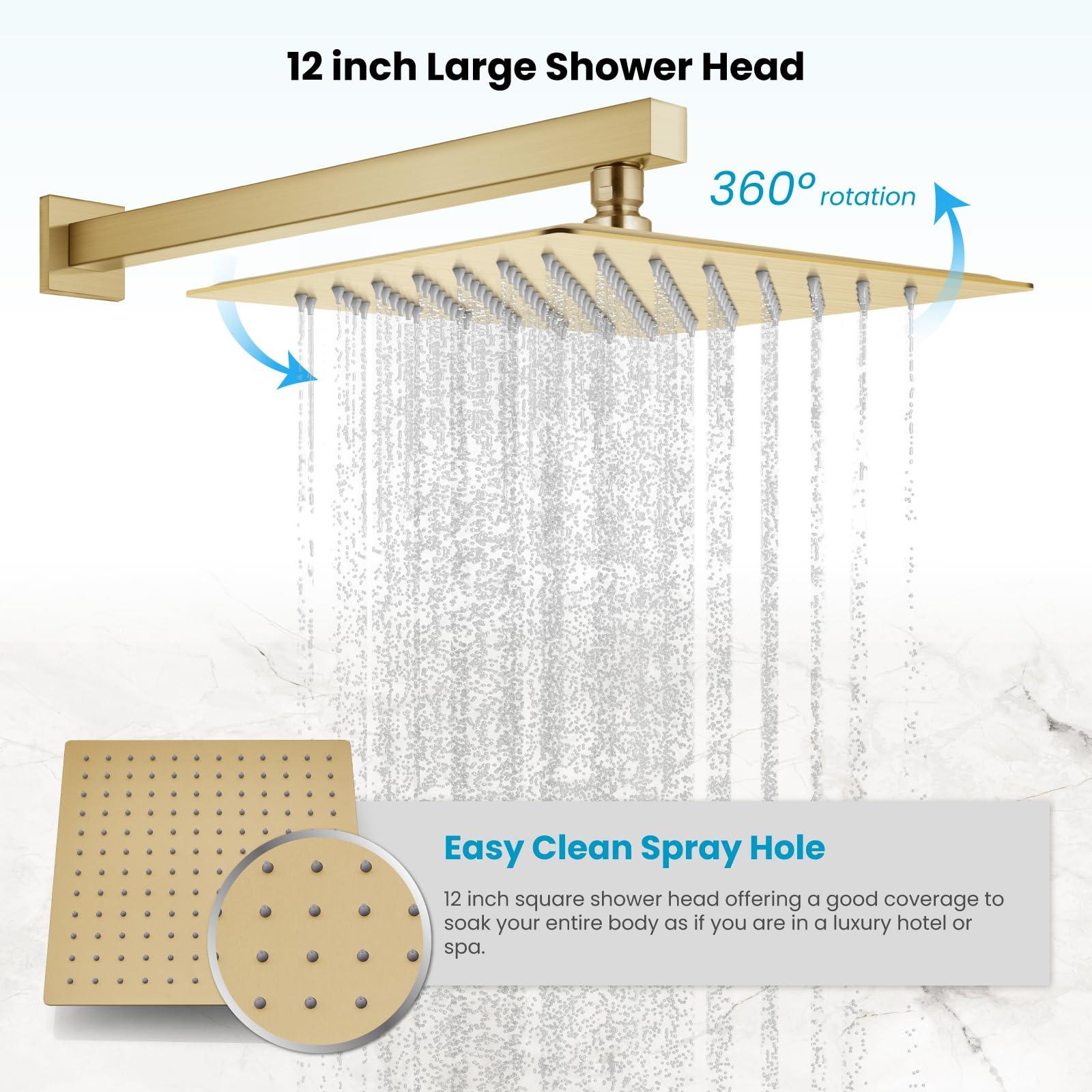 gotonovo Rainfall Bathroom Shower System Rain Shower Head and Handle Set Wall Mounted Shower Complete Combo Solid Brass Pressure Balancing Shower Mixer Valve 10 Inch Matte Black