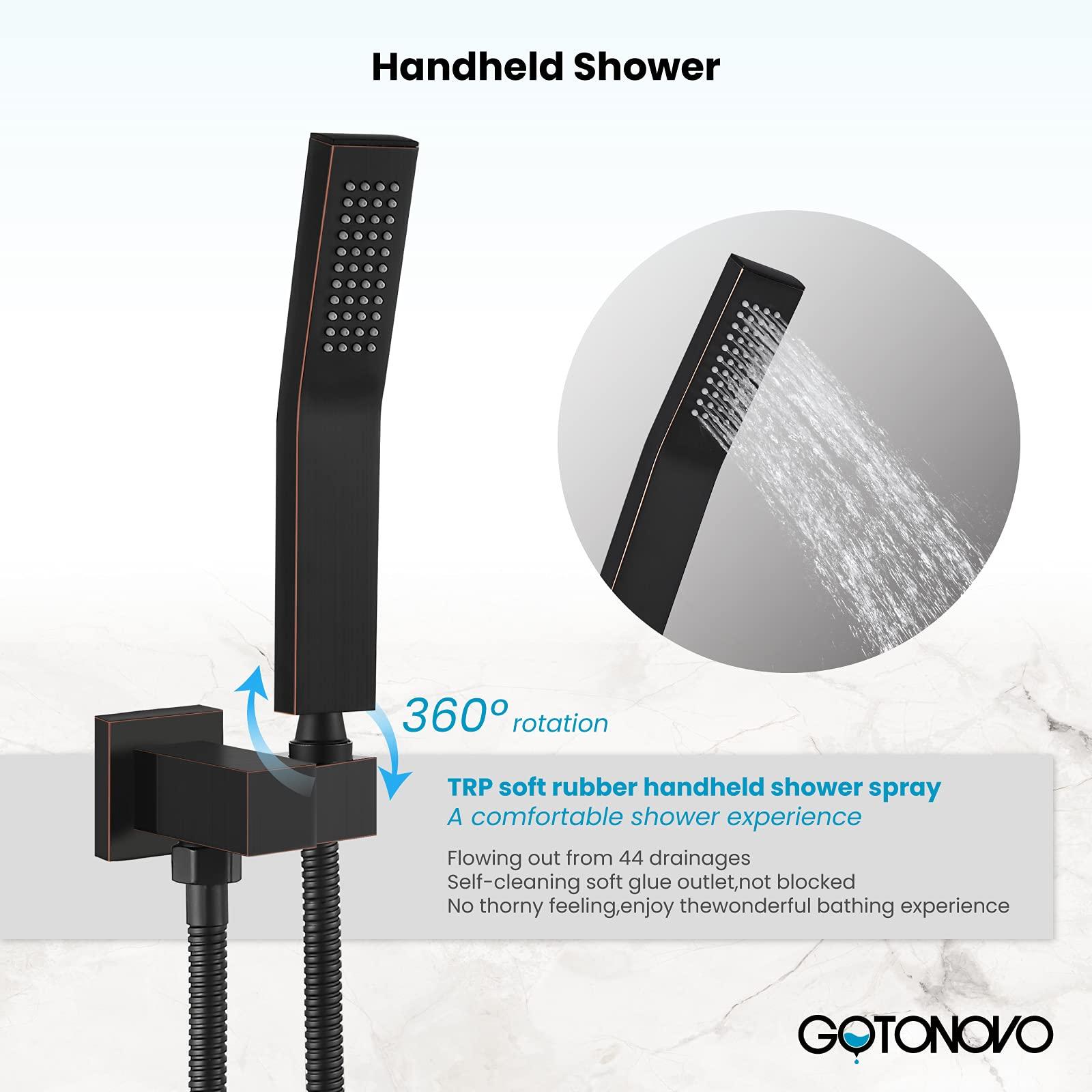 gotonovo Rainfall Bathroom Shower System Rain Shower Head and Handle Set Wall Mounted Shower Complete Combo Solid Brass Pressure Balancing Shower Mixer Valve 10 Inch Matte Black