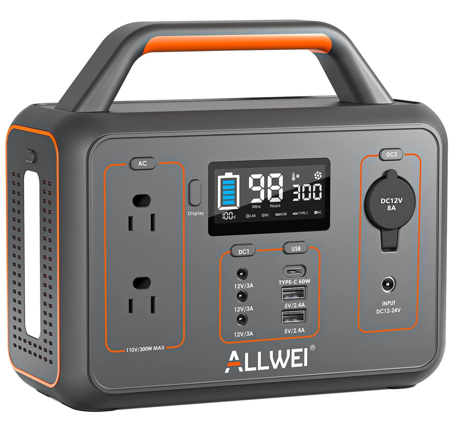 ALLWEI Portable Power Station 300W(Surge 600W), 280Wh Solar Generator with 120V AC Outlet, 78000mAh Backup Lithium Battery Generator for CPAP Outdoor RV Camping Emergency Home Use