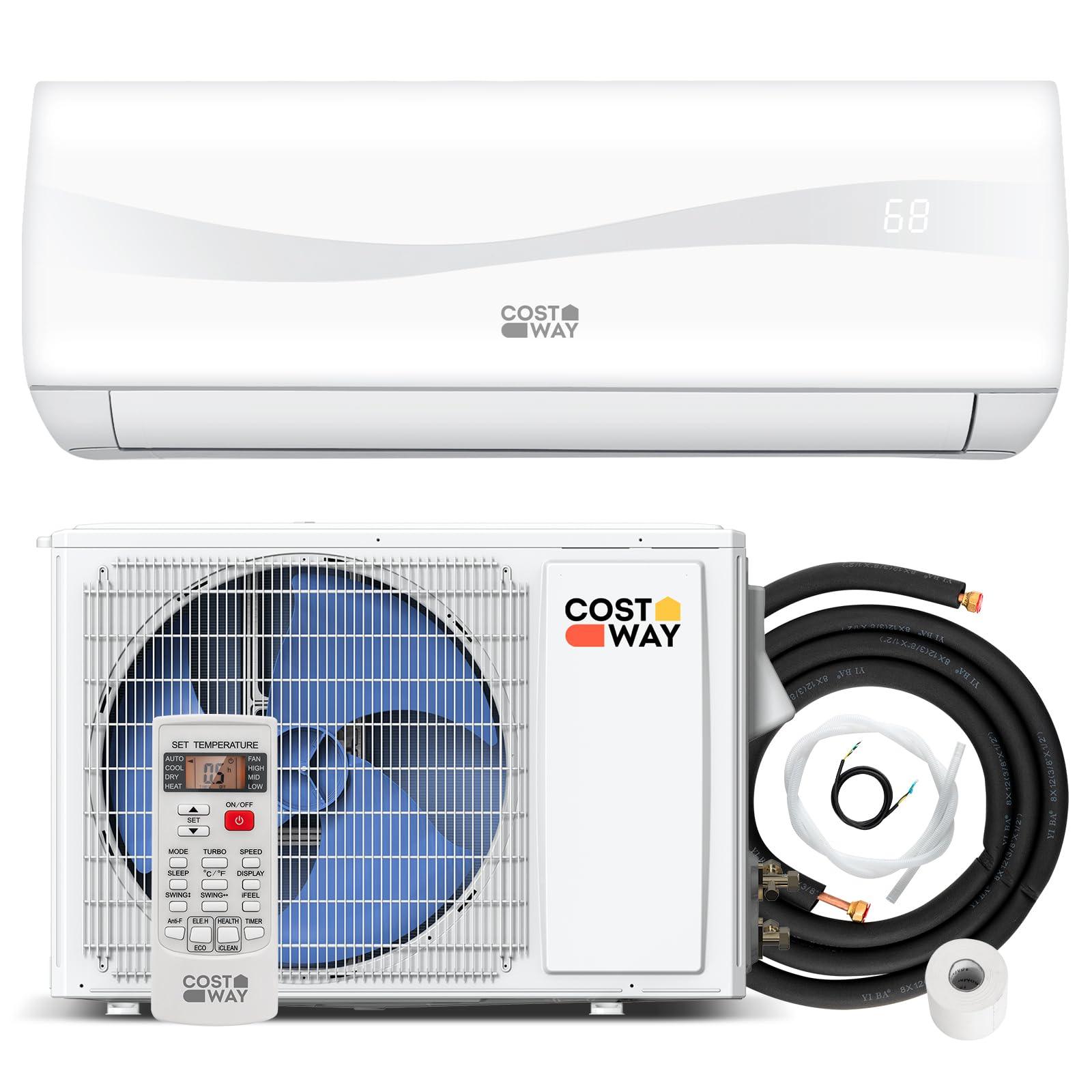 COSTWAY Blast Series 9000BTU Split Air Conditioner & Heater, 17 SEER2 208V-230V Energy Efficient Wall Mount AC Unit w/Heat Pump, Inverter System, Remote Control, Cools Rooms up to 450 Sq. Ft..