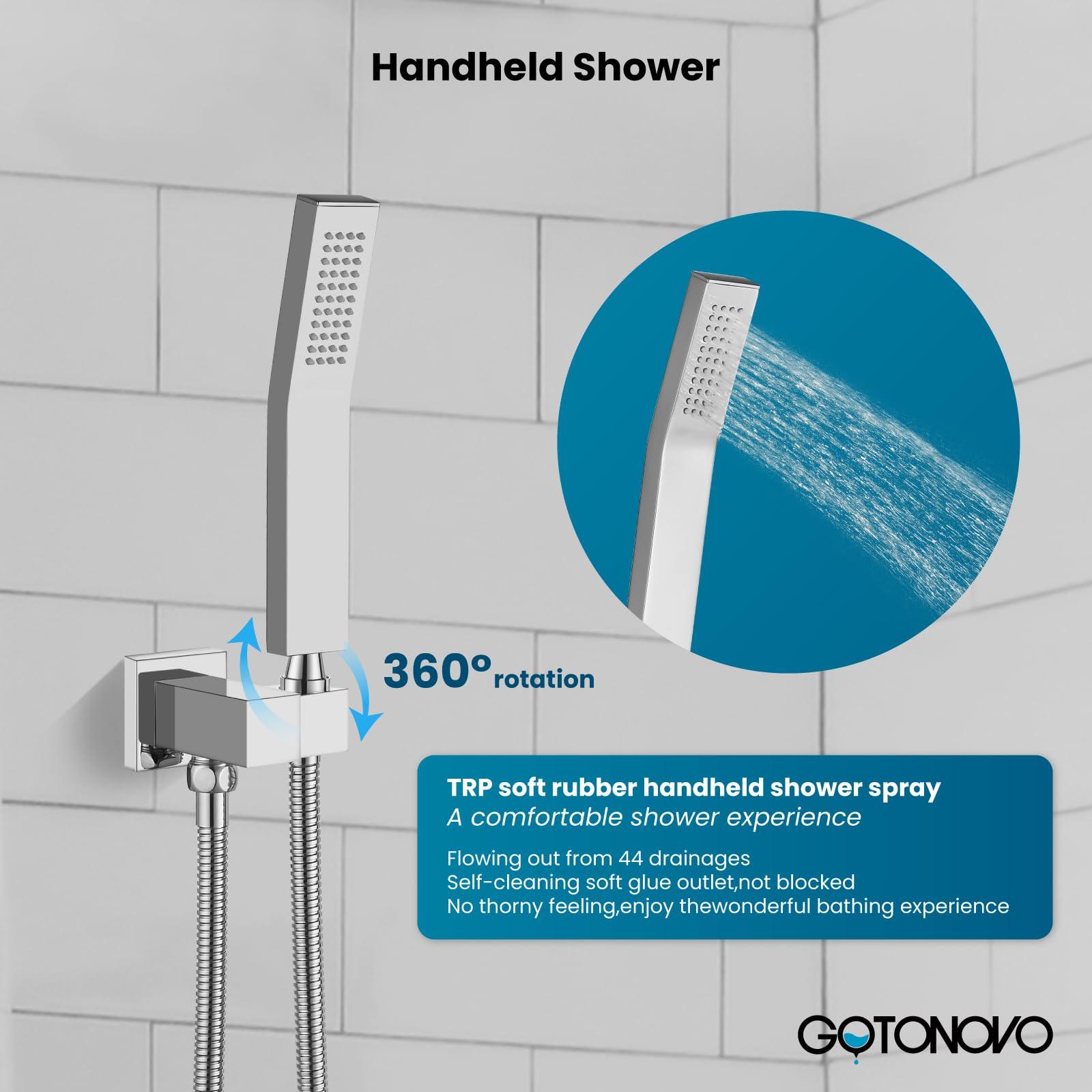 gotonovo Rainfall Bathroom Shower System Rain Shower Head and Handle Set Wall Mounted Shower Complete Combo Solid Brass Pressure Balancing Shower Mixer Valve 10 Inch Matte Black