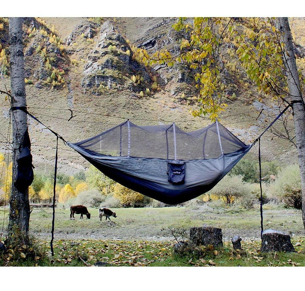 Sunyear Camping Hammock, Portable Double Hammock with Net, 2 Person Hammock Tent with 2 * 10ft Straps, Best for Outdoor Hiking Survival Travel