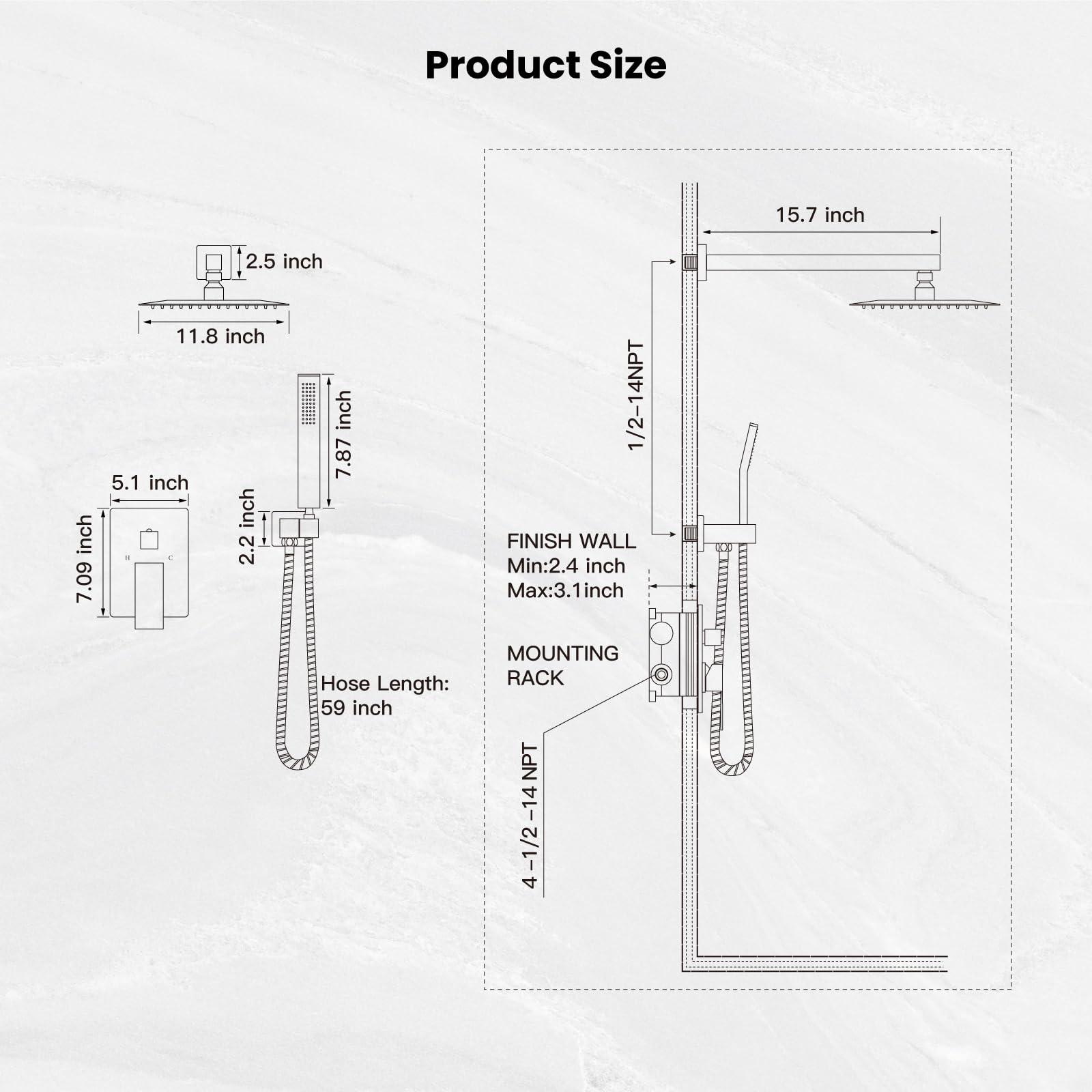 gotonovo Rainfall Bathroom Shower System Rain Shower Head and Handle Set Wall Mounted Shower Complete Combo Solid Brass Pressure Balancing Shower Mixer Valve 10 Inch Matte Black