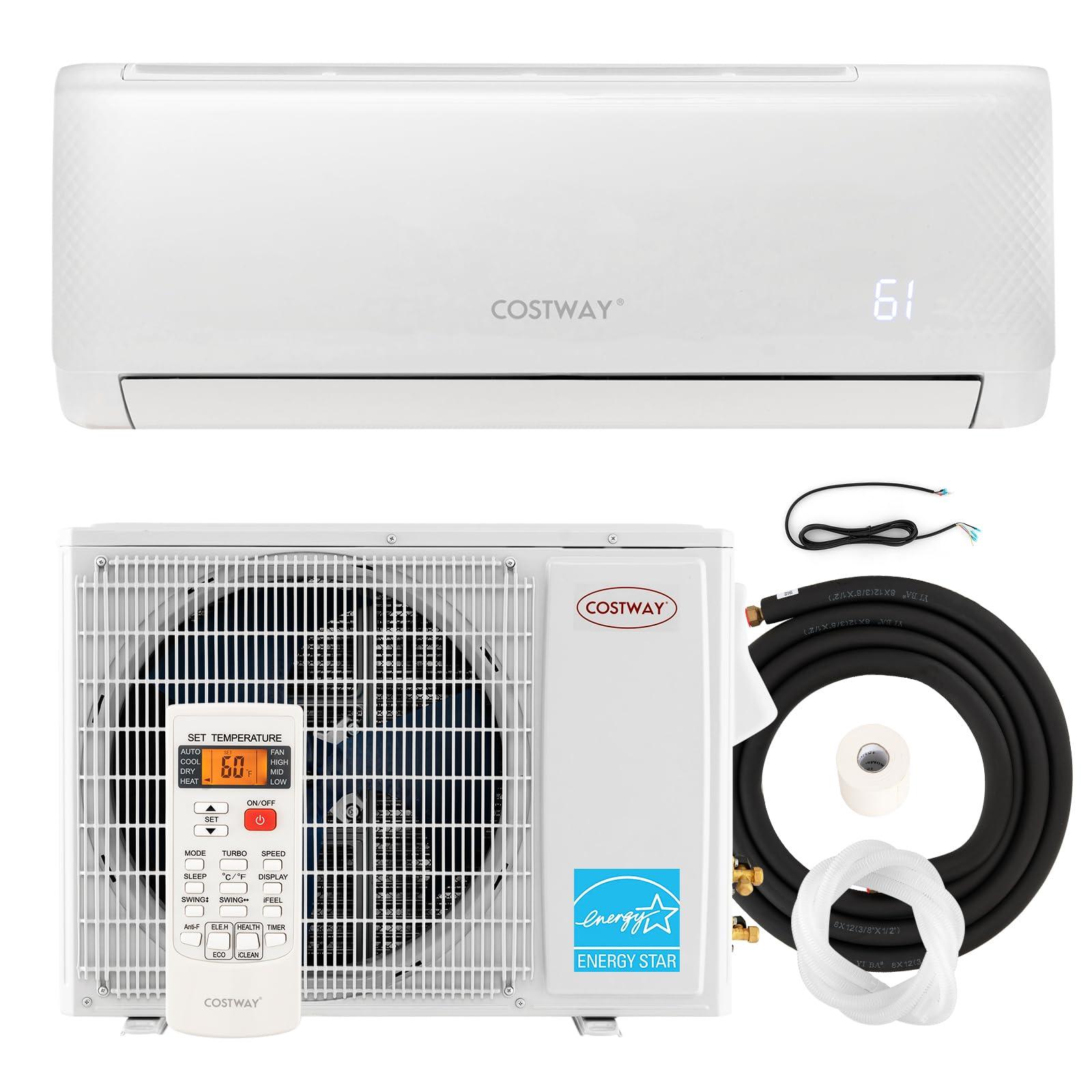 COSTWAY Blast Series 9000BTU Split Air Conditioner & Heater, 17 SEER2 208V-230V Energy Efficient Wall Mount AC Unit w/Heat Pump, Inverter System, Remote Control, Cools Rooms up to 450 Sq. Ft..