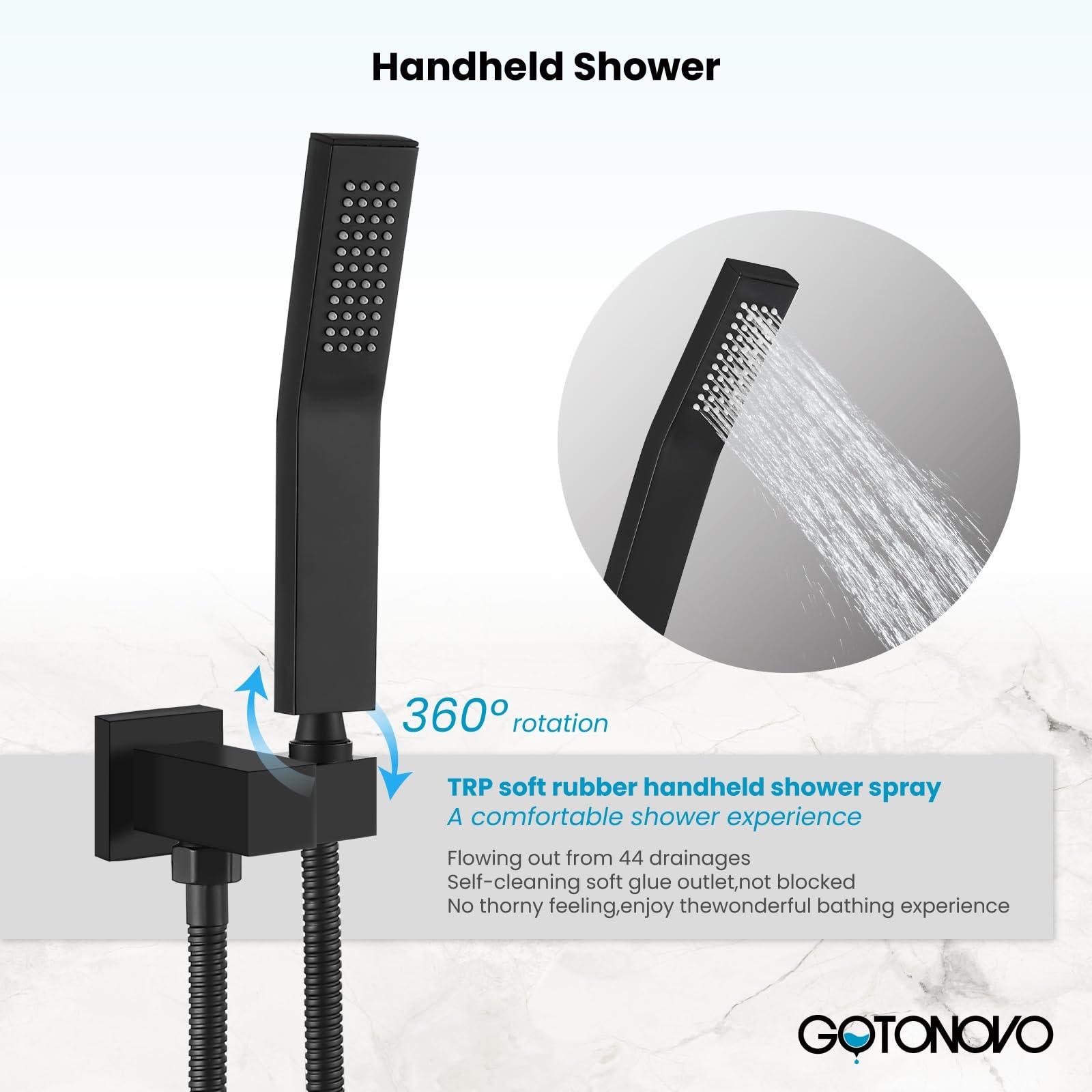 gotonovo Rainfall Bathroom Shower System Rain Shower Head and Handle Set Wall Mounted Shower Complete Combo Solid Brass Pressure Balancing Shower Mixer Valve 10 Inch Matte Black