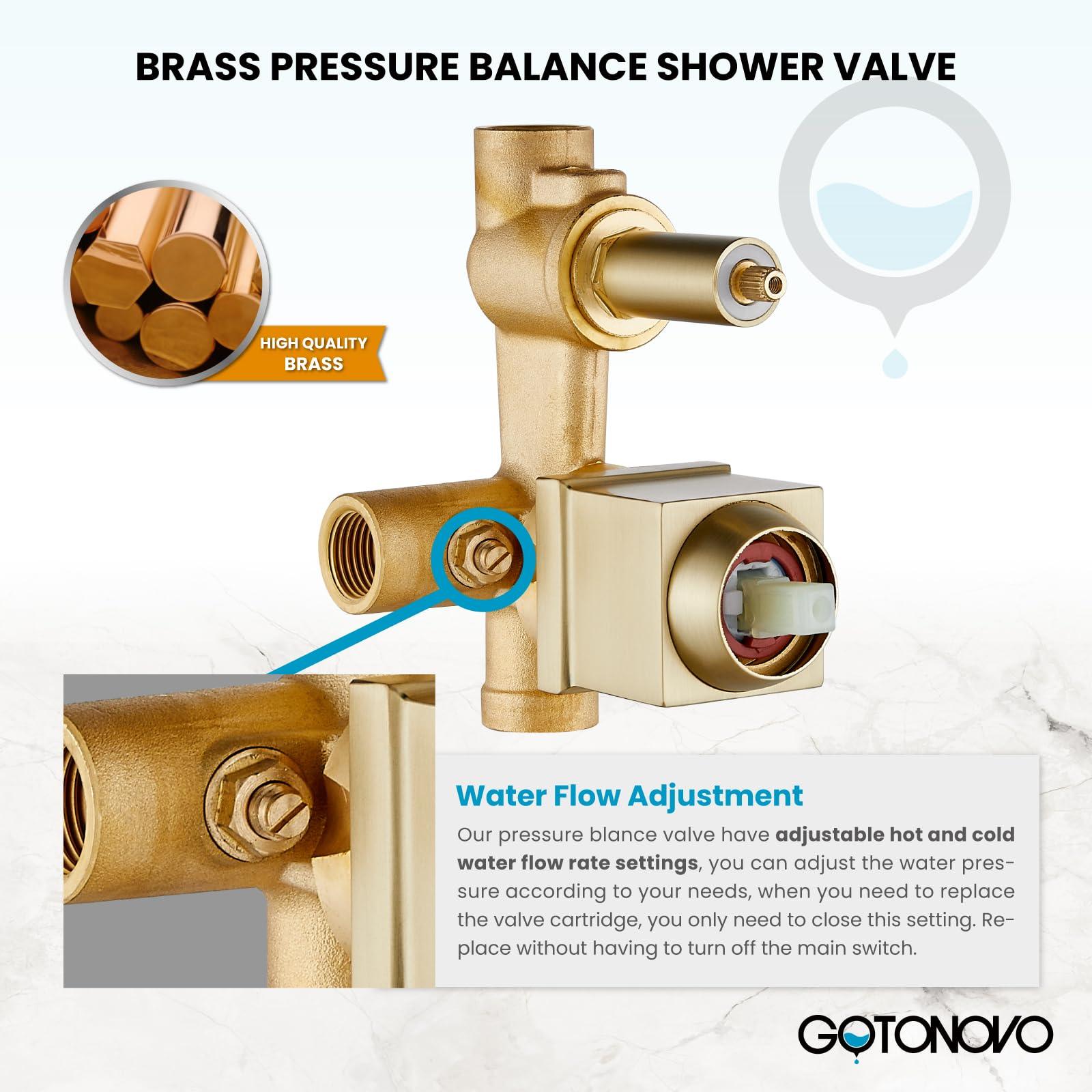 gotonovo Rainfall Bathroom Shower System Rain Shower Head and Handle Set Wall Mounted Shower Complete Combo Solid Brass Pressure Balancing Shower Mixer Valve 10 Inch Matte Black