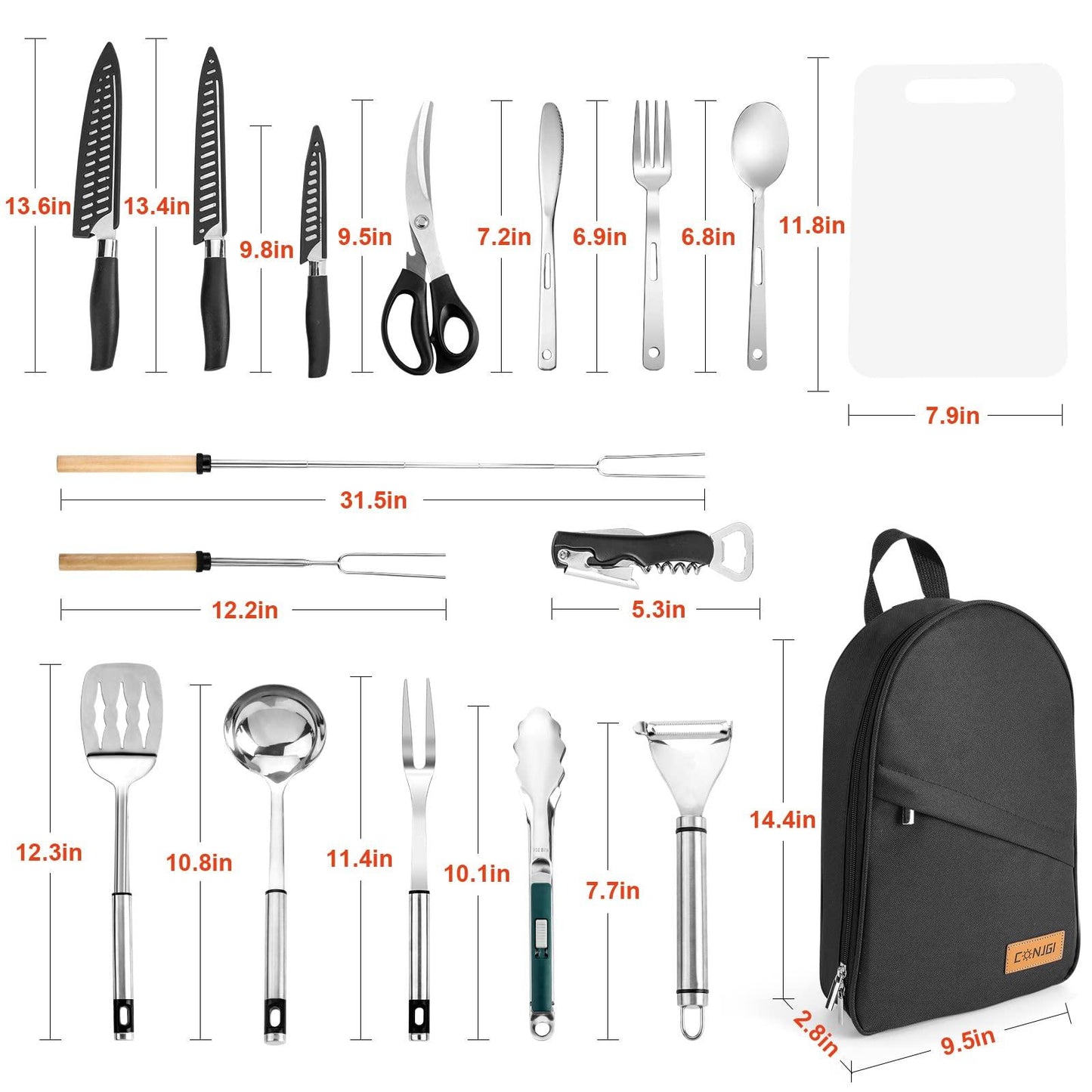 Camping Cookware Storage Bag - Camping Cooking Utensils Set Bag Camping Tool Portable Storage Bag Suitable for Knife, Fork, Spoon, Chopping Board, Chef's Knife,Kitchenware Storage