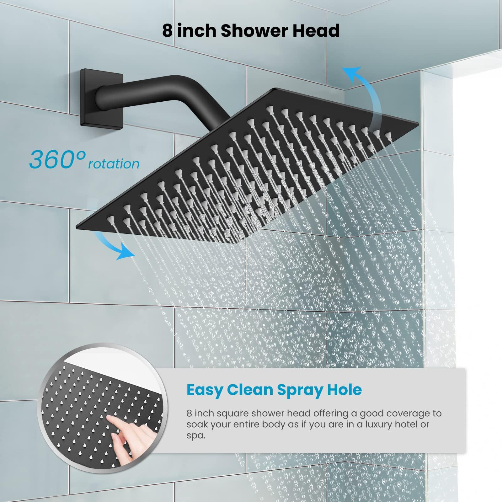 gotonovo Rainfall Bathroom Shower System Rain Shower Head and Handle Set Wall Mounted Shower Complete Combo Solid Brass Pressure Balancing Shower Mixer Valve 10 Inch Matte Black