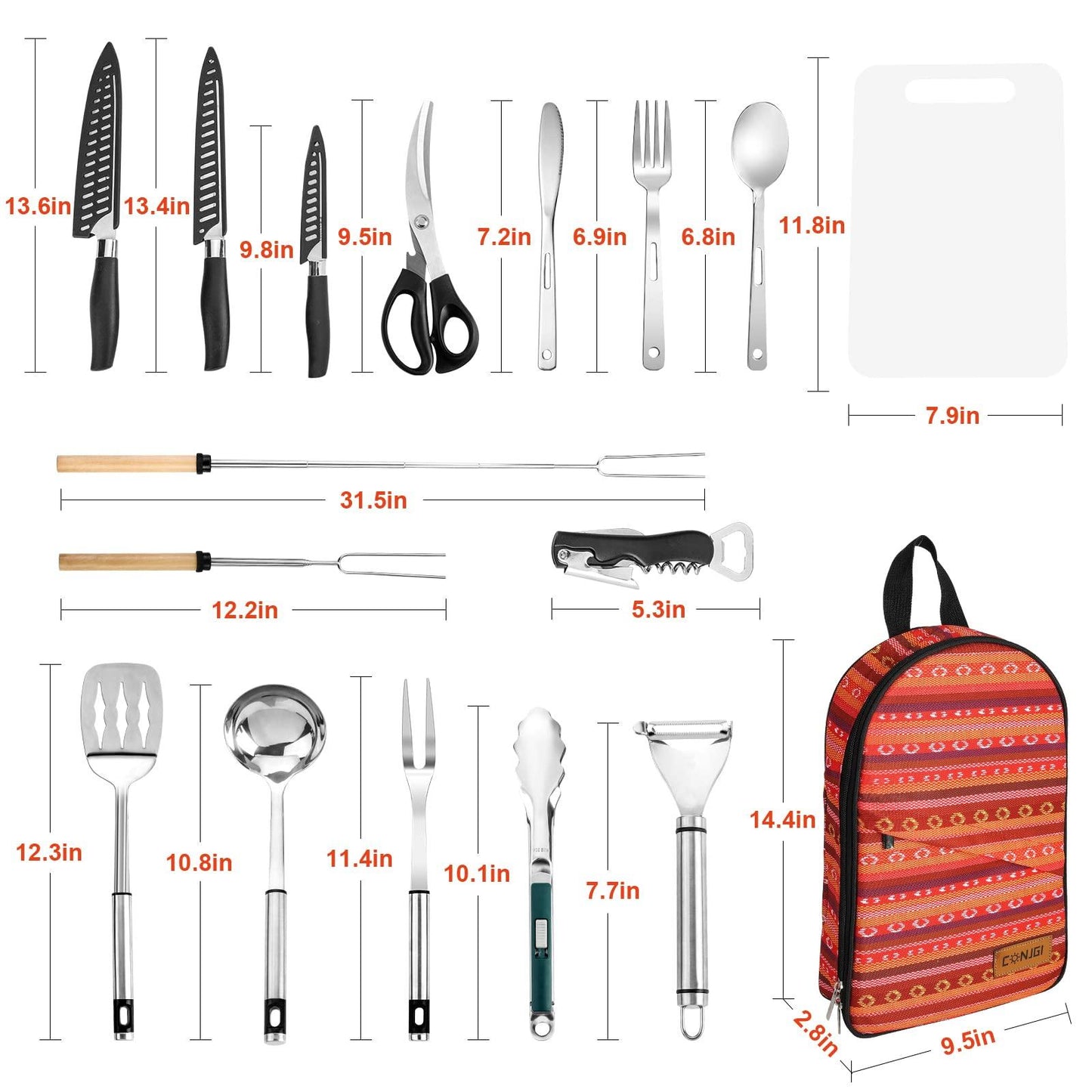 Camping Cookware Storage Bag - Camping Cooking Utensils Set Bag Camping Tool Portable Storage Bag Suitable for Knife, Fork, Spoon, Chopping Board, Chef's Knife,Kitchenware Storage