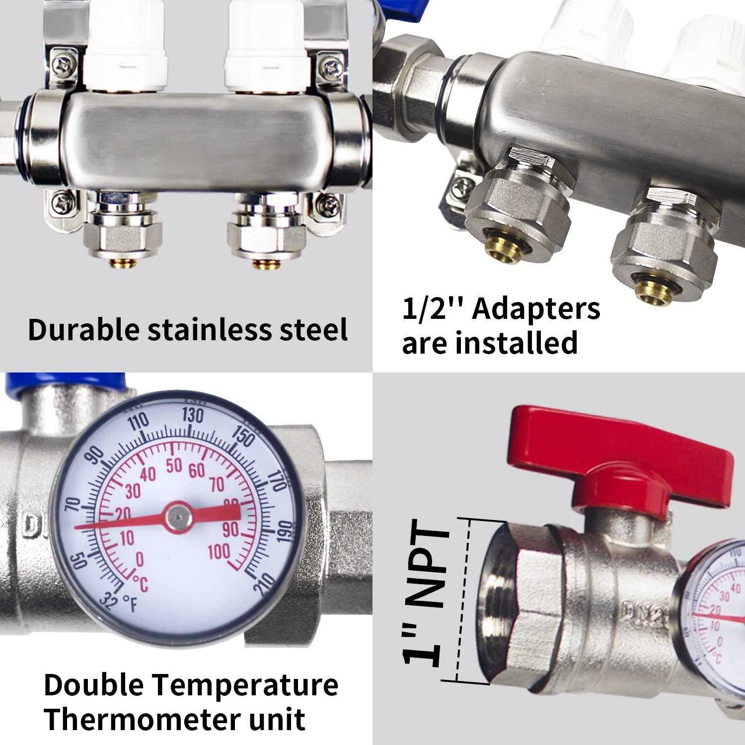 7 Loop PEX/Radiant Manifold, PEX Tubing Radiant Heat Manifolds with Compatible Outlets, for Hydronic Radiant Floor Heating (Include 1/2'' adapters).