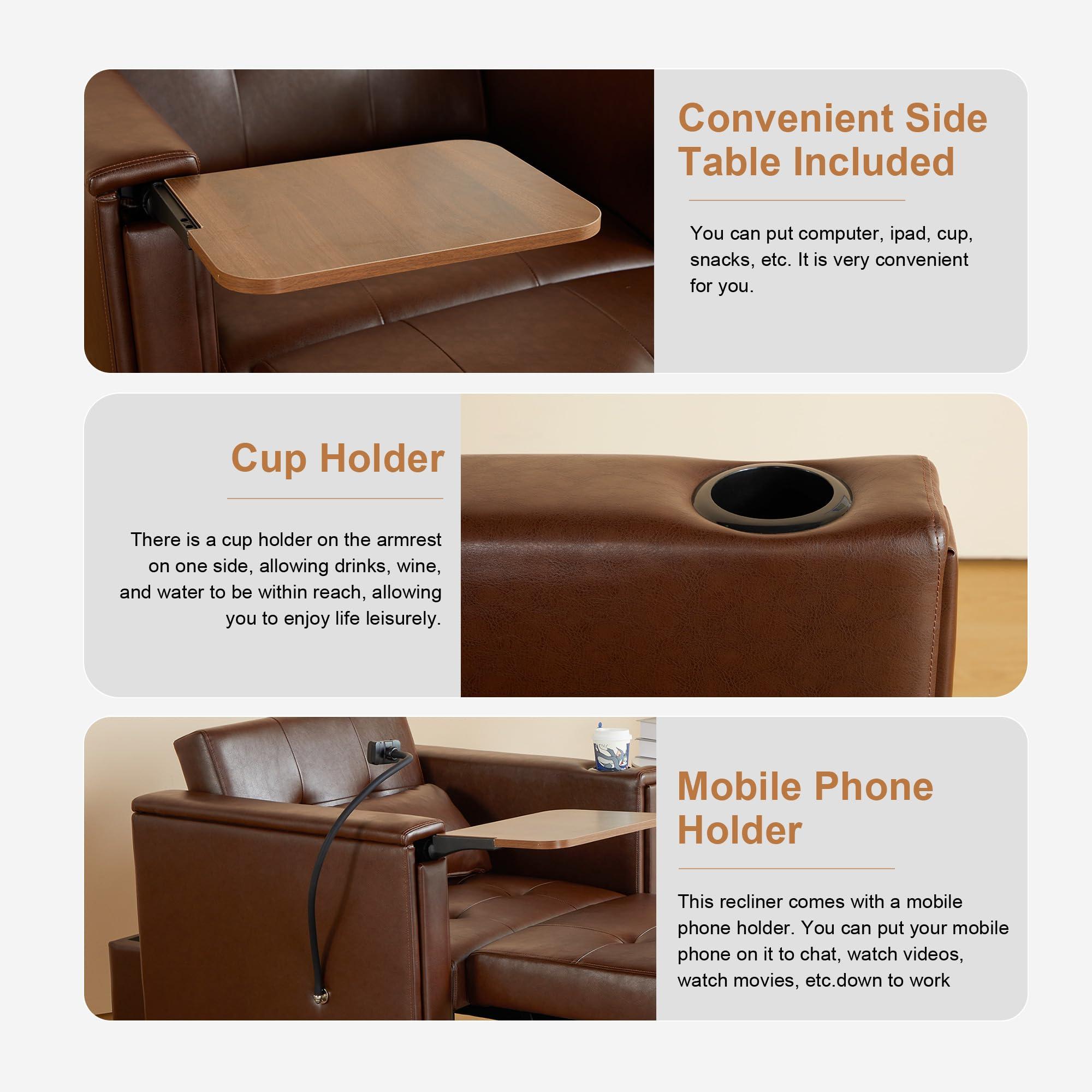 ORRD Convertible Sofa Bed, 3-in-1 Multi-Functional Faux Leather Sleeper Couch Pull-Out Bed, 48'' Loveseat Bed Chaise Lounge with Adjustable Backrest and Hidden Side Table for Living Room, Small Space