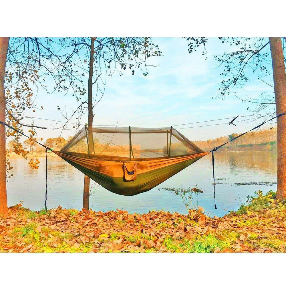 Sunyear Camping Hammock, Portable Double Hammock with Net, 2 Person Hammock Tent with 2 * 10ft Straps, Best for Outdoor Hiking Survival Travel