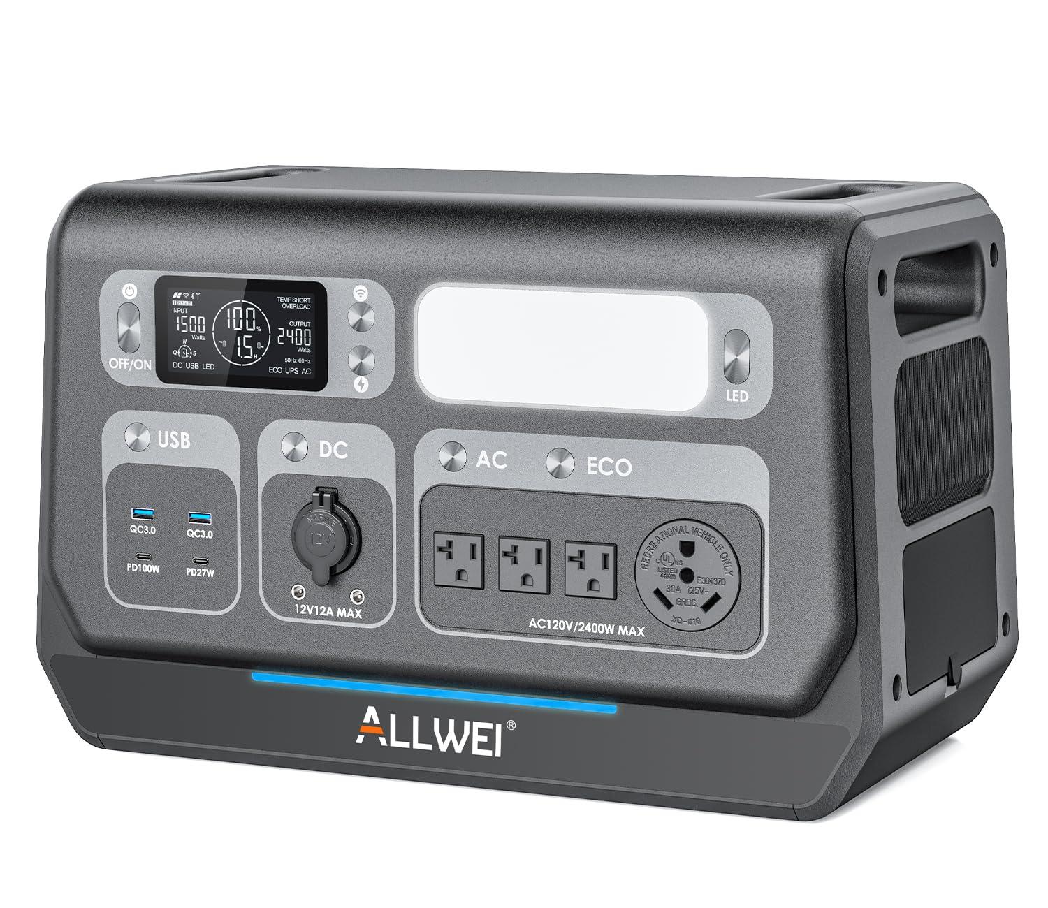 ALLWEI Portable Power Station 300W(Surge 600W), 280Wh Solar Generator with 120V AC Outlet, 78000mAh Backup Lithium Battery Generator for CPAP Outdoor RV Camping Emergency Home Use