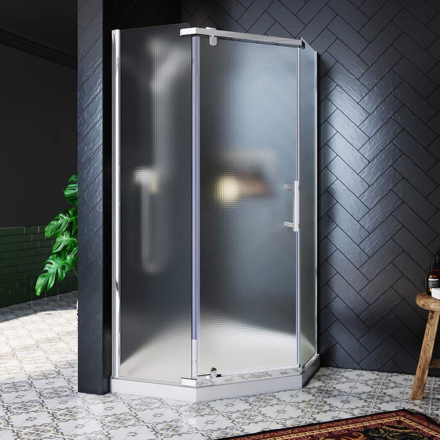 SUNNY SHOWER Double Sliding Shower Door 36.7 in. D x 36.7 in. W x 72 in.H Round Corner Shower doors with 1/4 in. Clear Glass Framed Shower Enclosure with Black Finish with Shower Base.