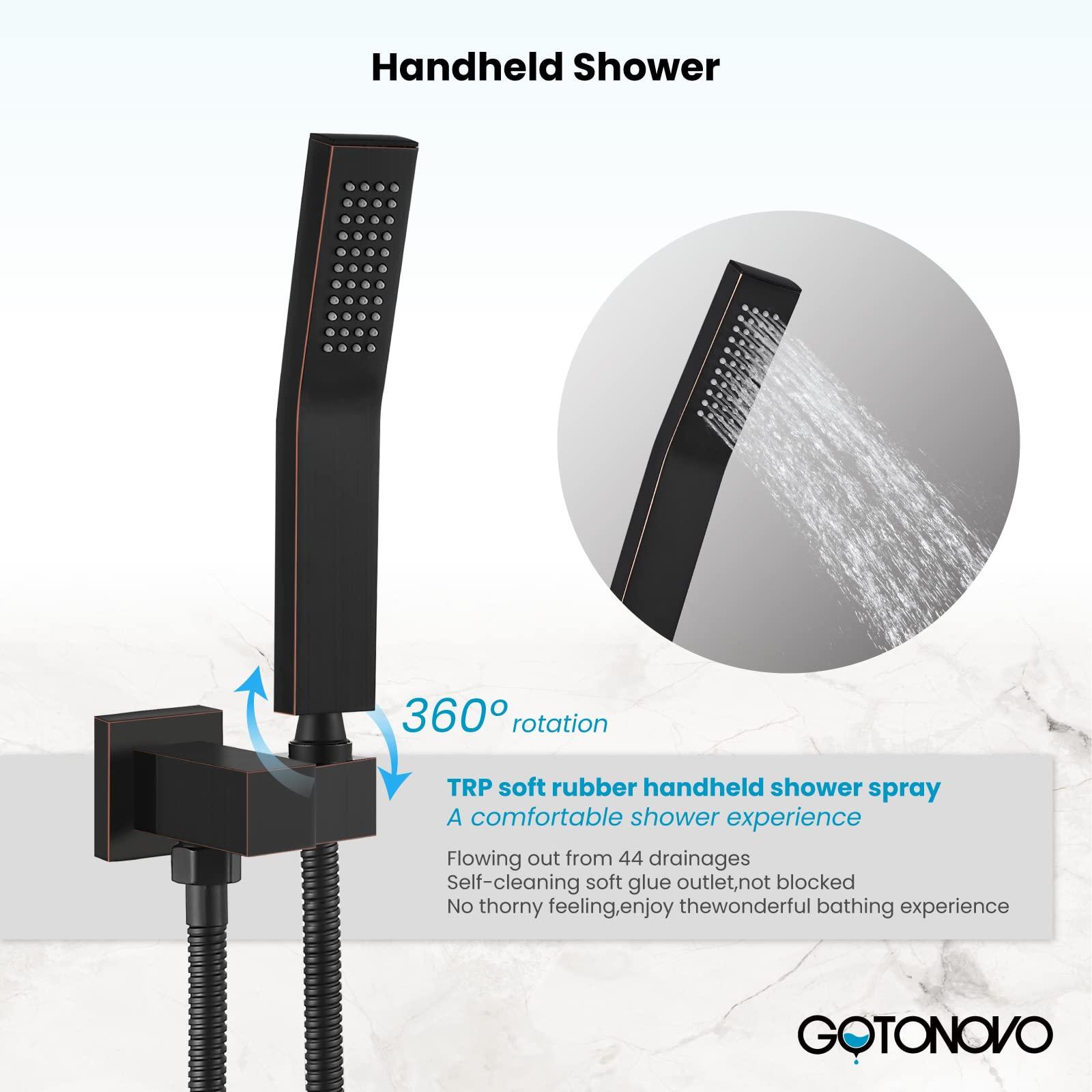 gotonovo Rainfall Bathroom Shower System Rain Shower Head and Handle Set Wall Mounted Shower Complete Combo Solid Brass Pressure Balancing Shower Mixer Valve 10 Inch Matte Black