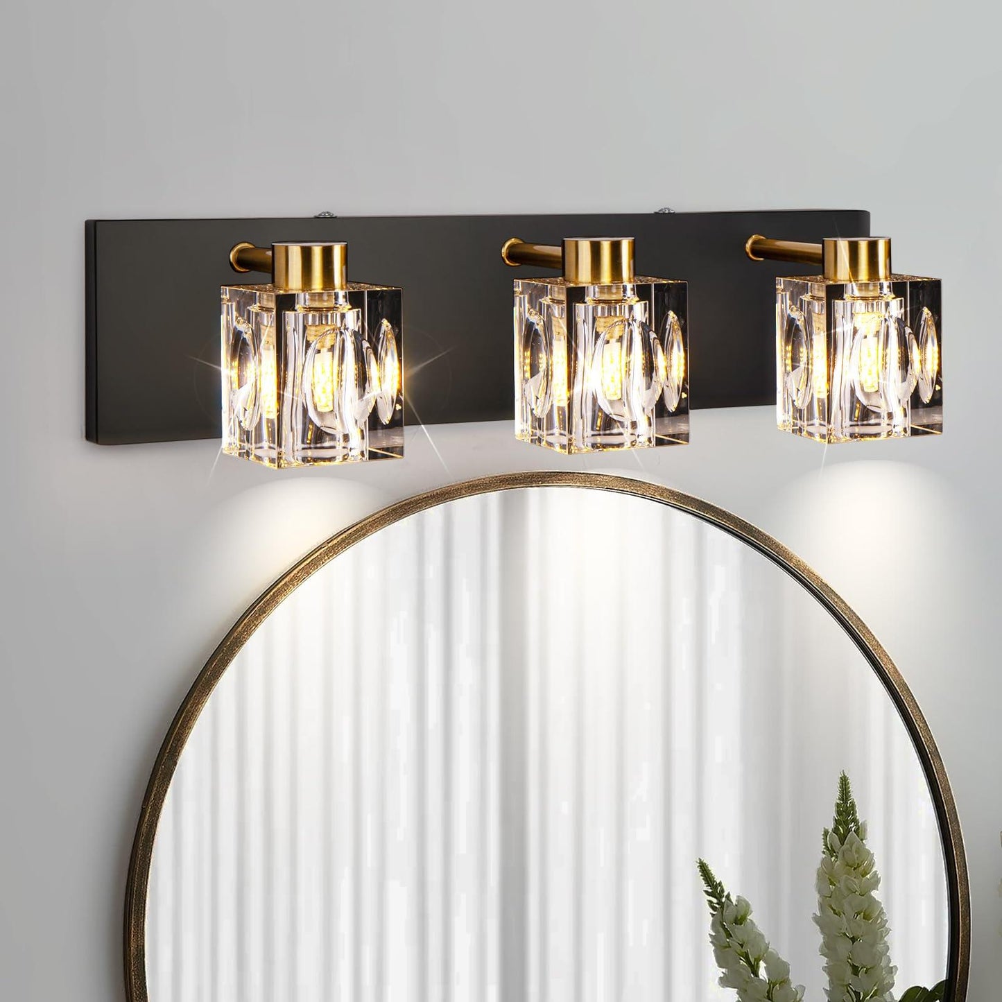 8-Lights Semi Flush Mount Ceiling Light Fixture,Black and Gold Modern Crystal Chandeliers,Farmhouse Lighting Fixtures for Dining Room Living Room Kitchen Bedroom Entryway.