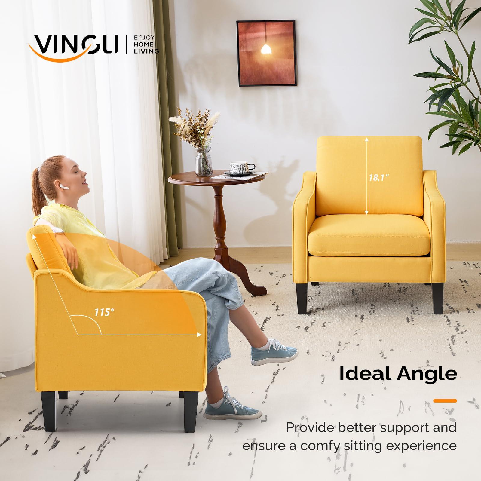 VINGLI Modern Accent Chairs Set of 2,Comfy Grey Armchair for Bedroom,Living Room Upholstered Sofa Chair Reading Chair for Small Spaces