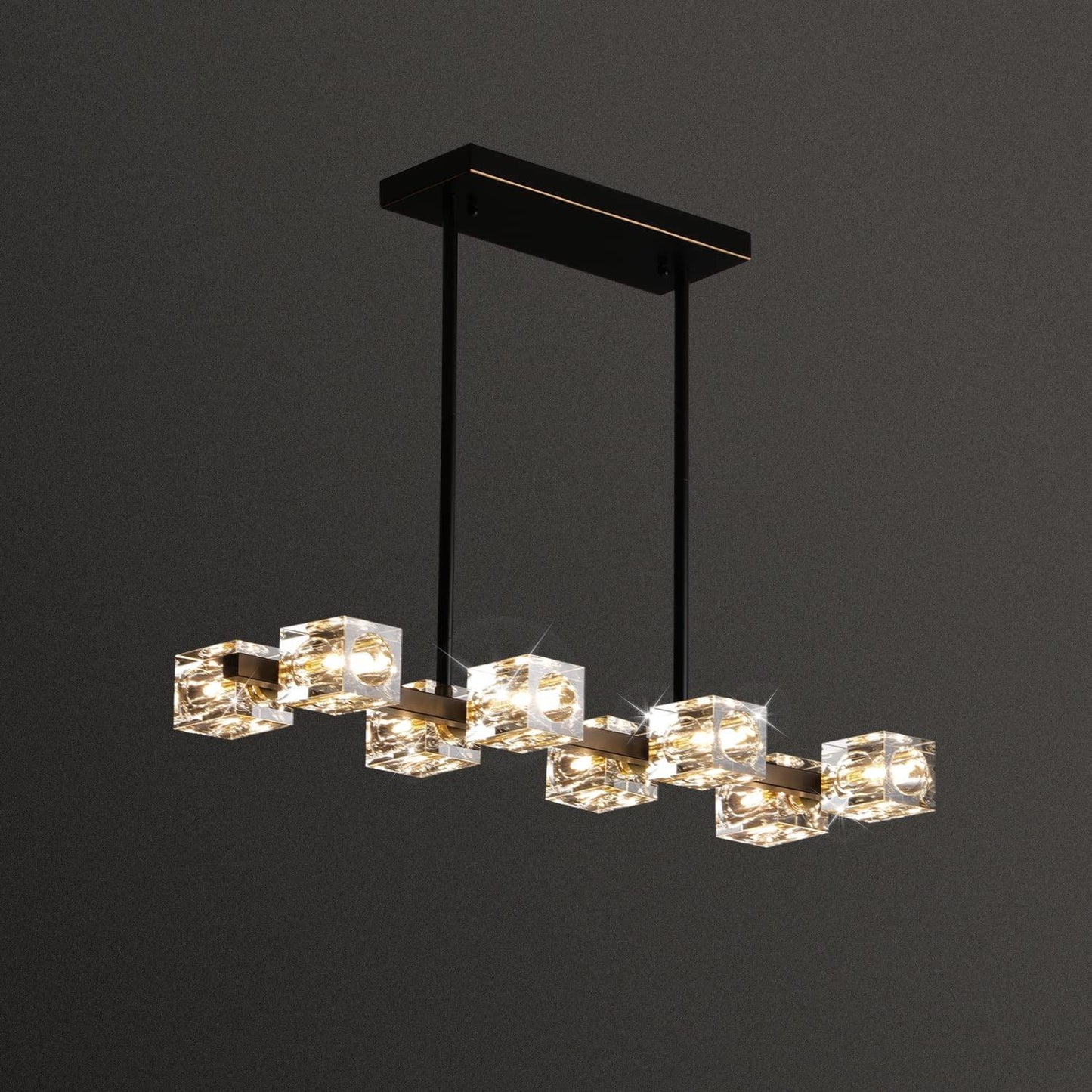 8-Lights Semi Flush Mount Ceiling Light Fixture,Black and Gold Modern Crystal Chandeliers,Farmhouse Lighting Fixtures for Dining Room Living Room Kitchen Bedroom Entryway.