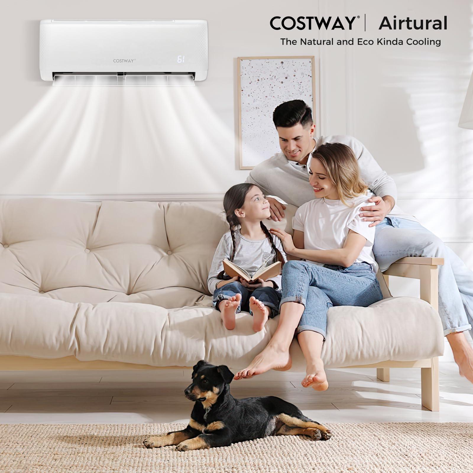 COSTWAY Blast Series 9000BTU Split Air Conditioner & Heater, 17 SEER2 208V-230V Energy Efficient Wall Mount AC Unit w/Heat Pump, Inverter System, Remote Control, Cools Rooms up to 450 Sq. Ft.