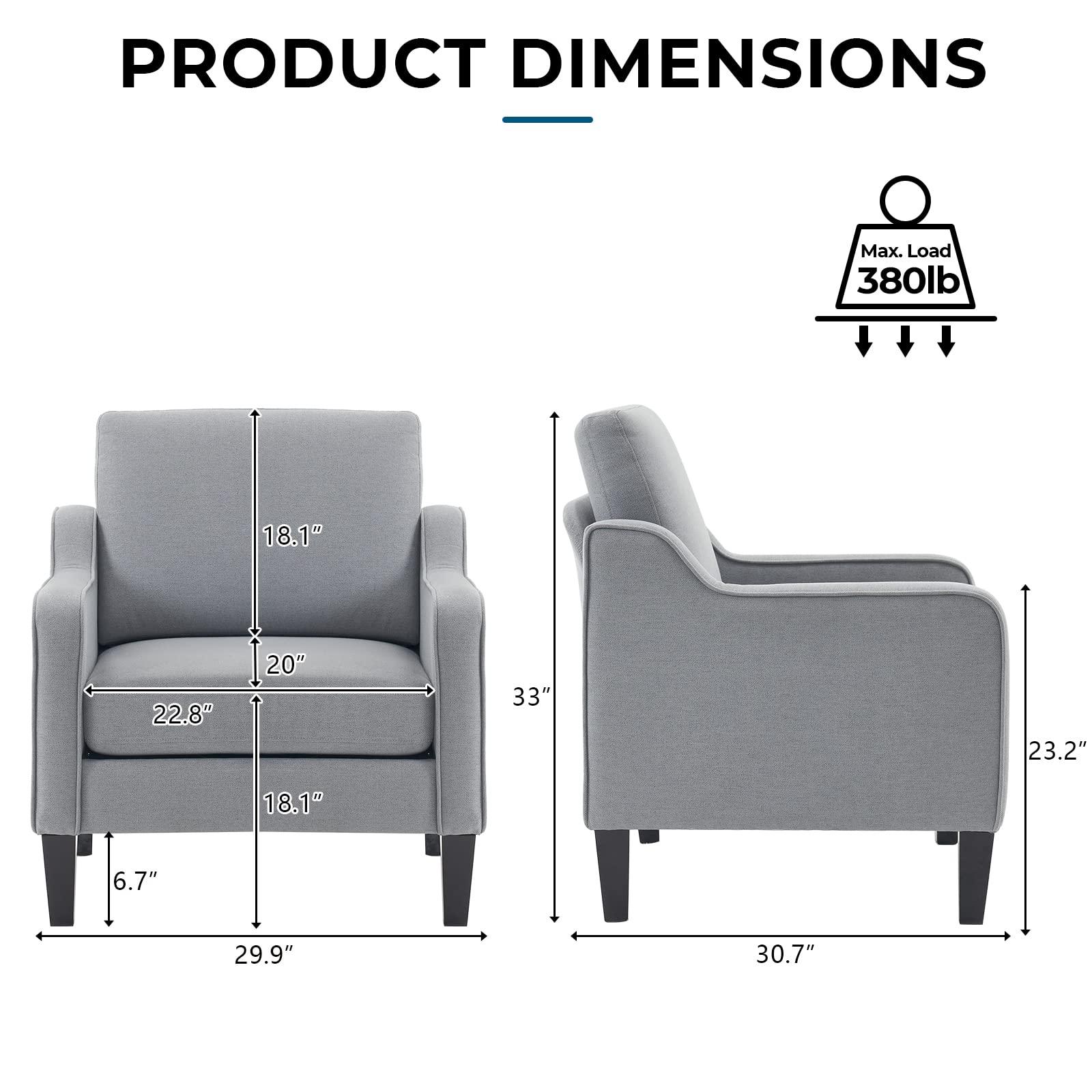 VINGLI Modern Accent Chairs Set of 2,Comfy Grey Armchair for Bedroom,Living Room Upholstered Sofa Chair Reading Chair for Small Spaces