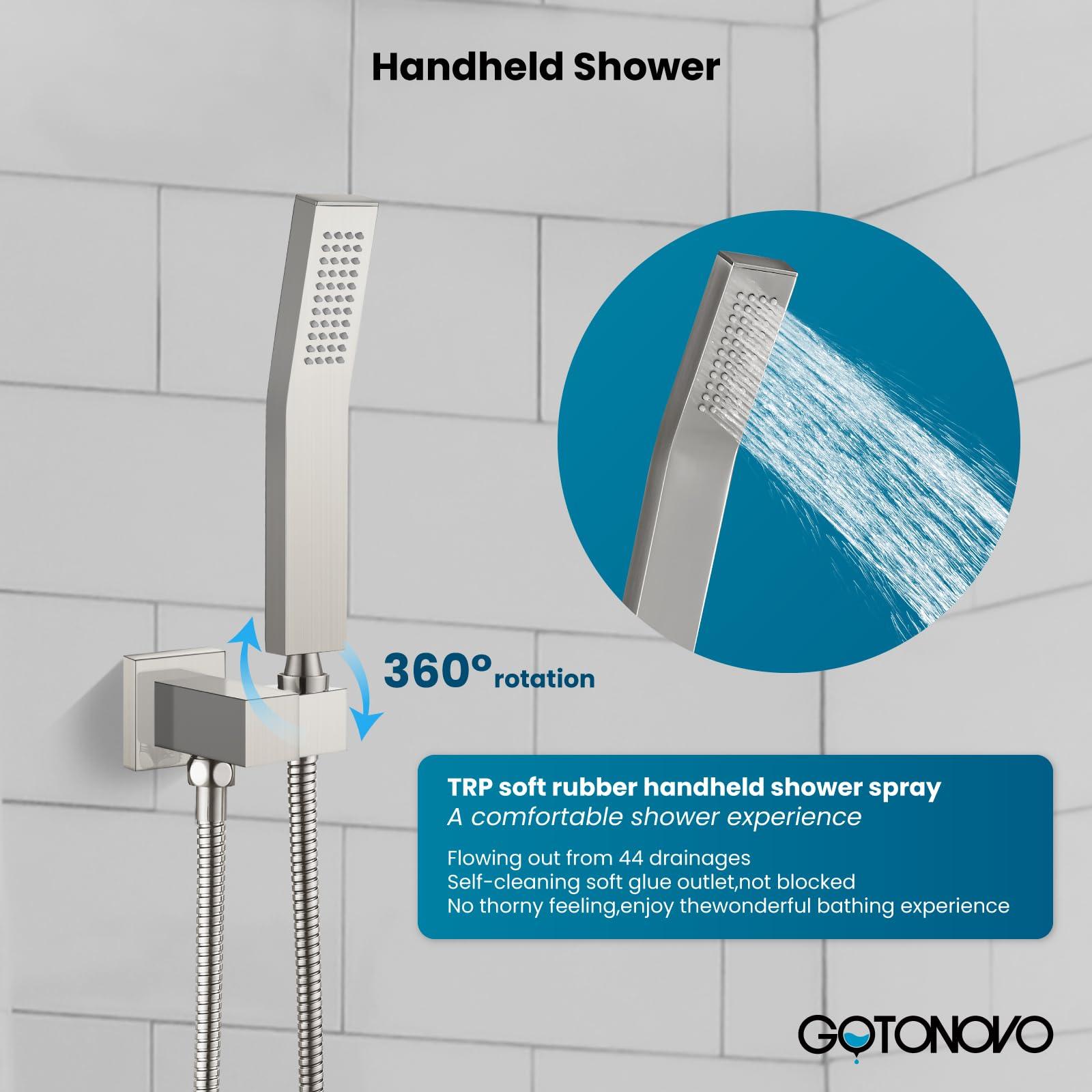 gotonovo Rainfall Bathroom Shower System Rain Shower Head and Handle Set Wall Mounted Shower Complete Combo Solid Brass Pressure Balancing Shower Mixer Valve 10 Inch Matte Black