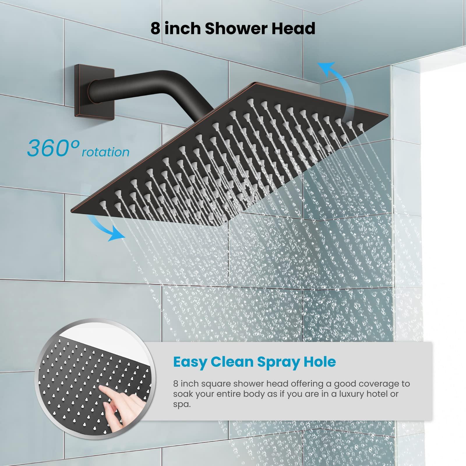 gotonovo Rainfall Bathroom Shower System Rain Shower Head and Handle Set Wall Mounted Shower Complete Combo Solid Brass Pressure Balancing Shower Mixer Valve 10 Inch Matte Black