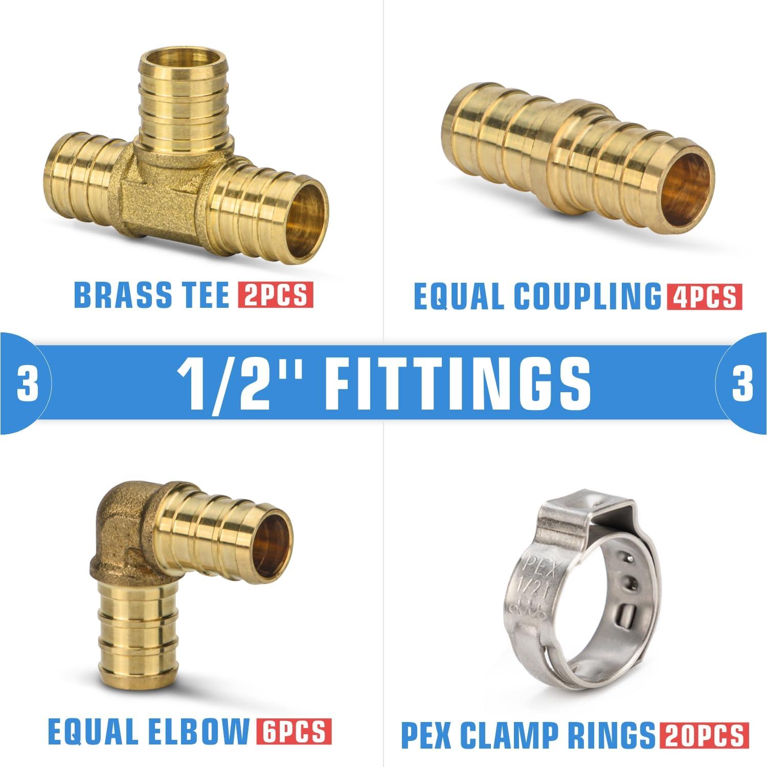 iCrimp PEX Clamp Tool Kit for 3/8-in, 1/2-in, 3/4-in, 1-in PEX Clamp Cinch & Removal, c/w 1/2''(20 Pack) and 3/4''(10 Pack) PEX Clamp Rings, PEX Tubing Cutter.