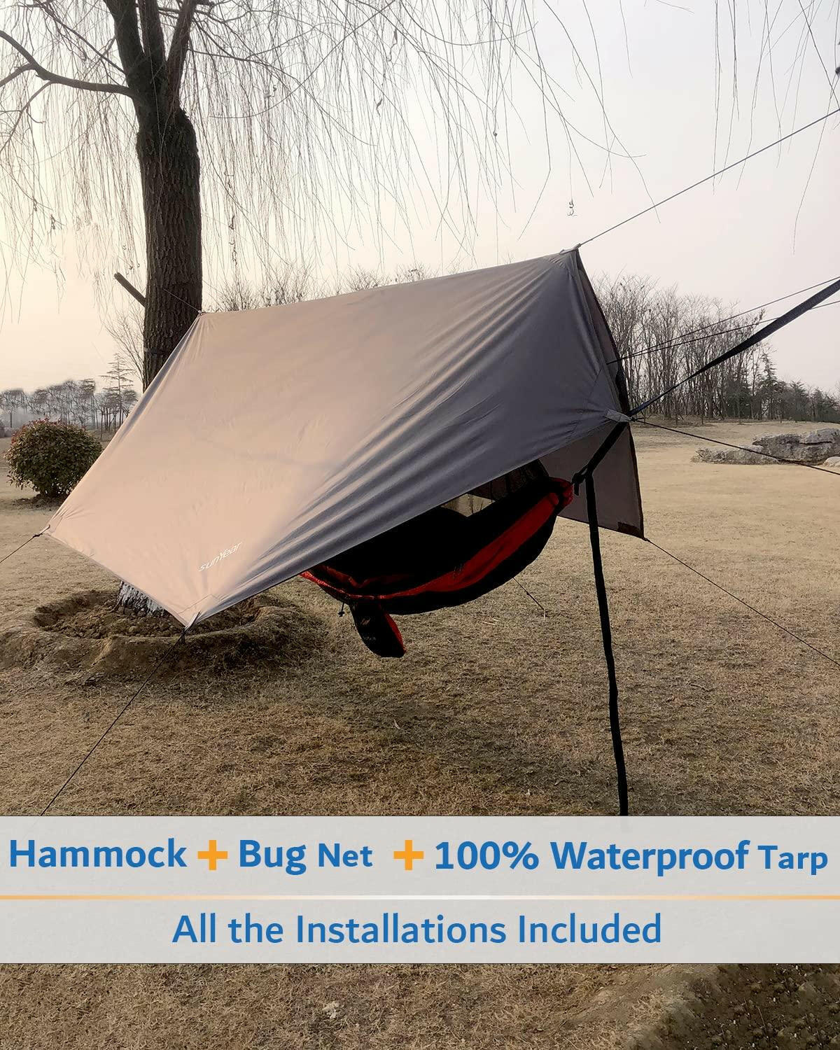 Sunyear Camping Hammock, Portable Double Hammock with Net, 2 Person Hammock Tent with 2 * 10ft Straps, Best for Outdoor Hiking Survival Travel