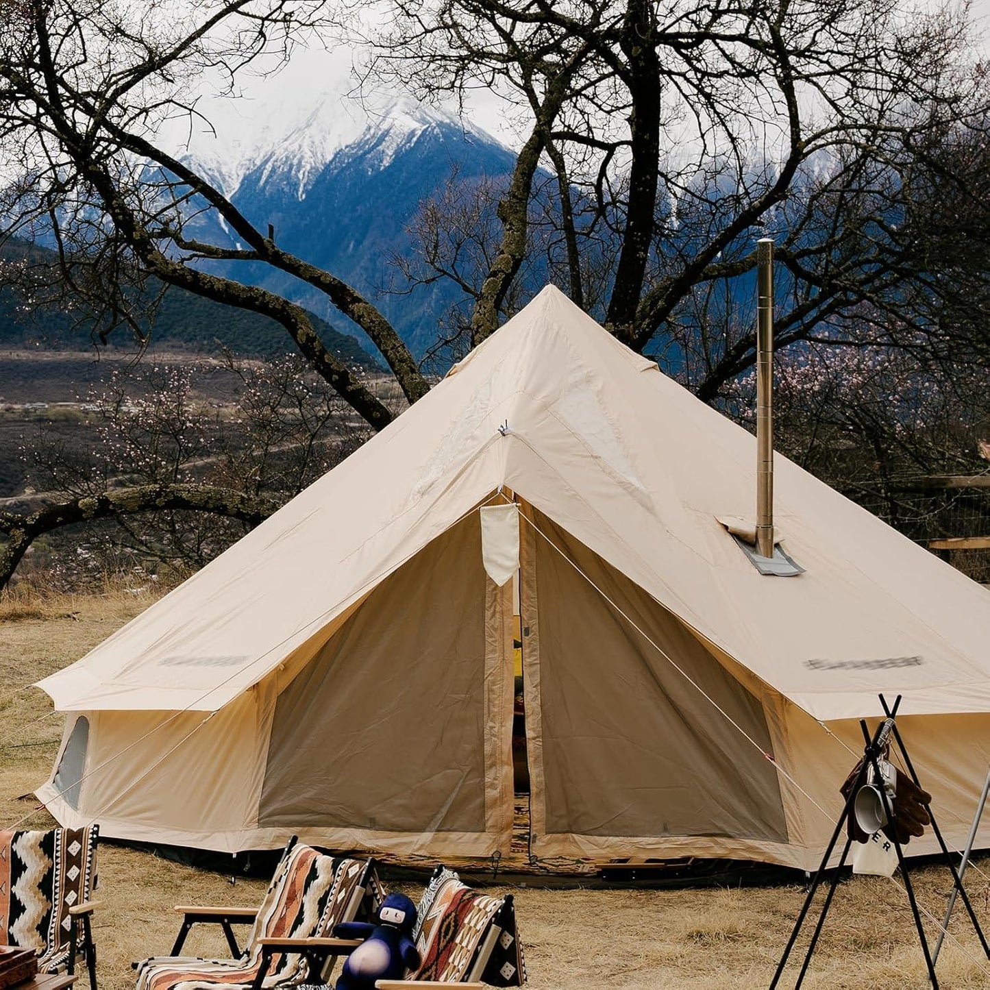 Bell Tent Yurt with Stove Jack 16.4ft*High 8.2ft 300D Oxford 6 Person Glamping Tent for Camping