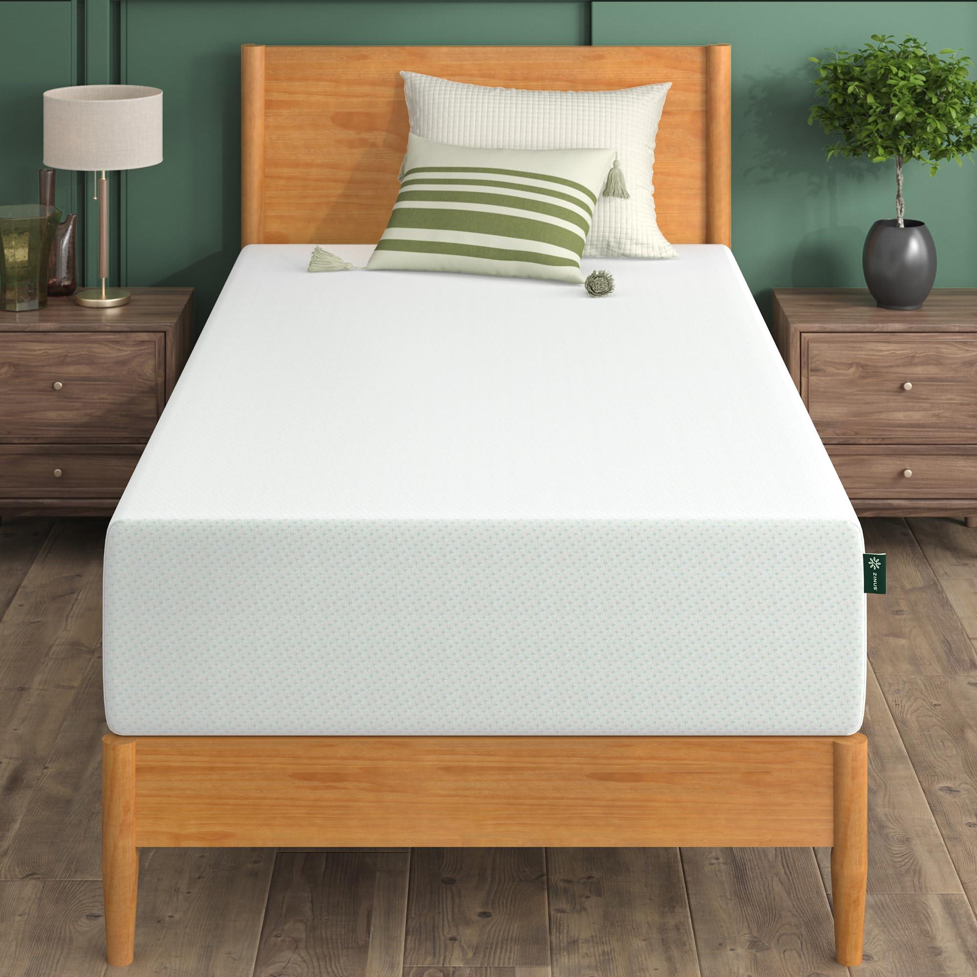 ZINUS 12 Inch Green Tea Memory Foam Mattress [New Version], Fiberglass free, Medium Firm Feel, Zoned Pressure Relief, Certified Safe Foams & Fabric, Bed-In-A-Box, Queen.