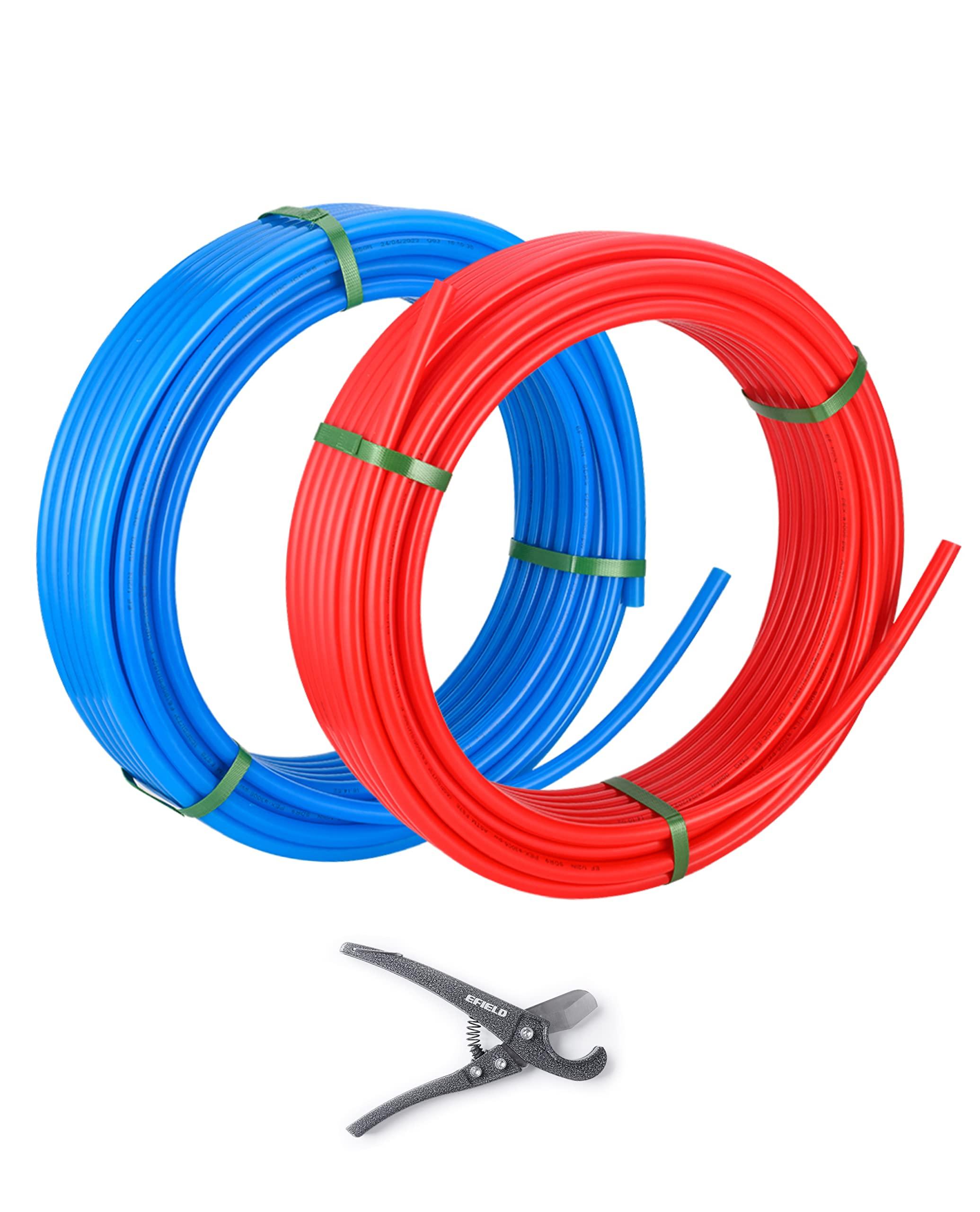 EFIELD 1/2-inch 2 x100 ft Pex-A Tubing/Pipe （All in One） Red & Blue 200 ft， 30 PCS 1/2