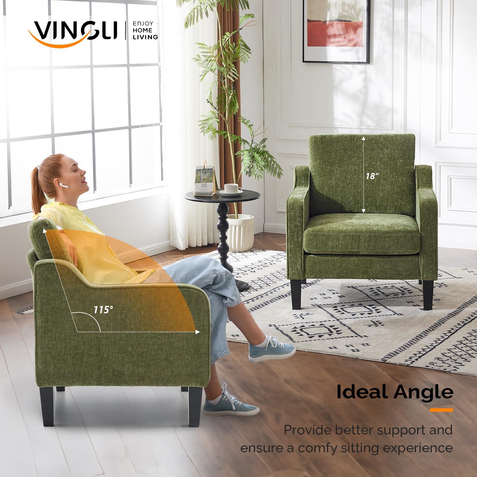 VINGLI Modern Accent Chairs Set of 2,Comfy Grey Armchair for Bedroom,Living Room Upholstered Sofa Chair Reading Chair for Small Spaces