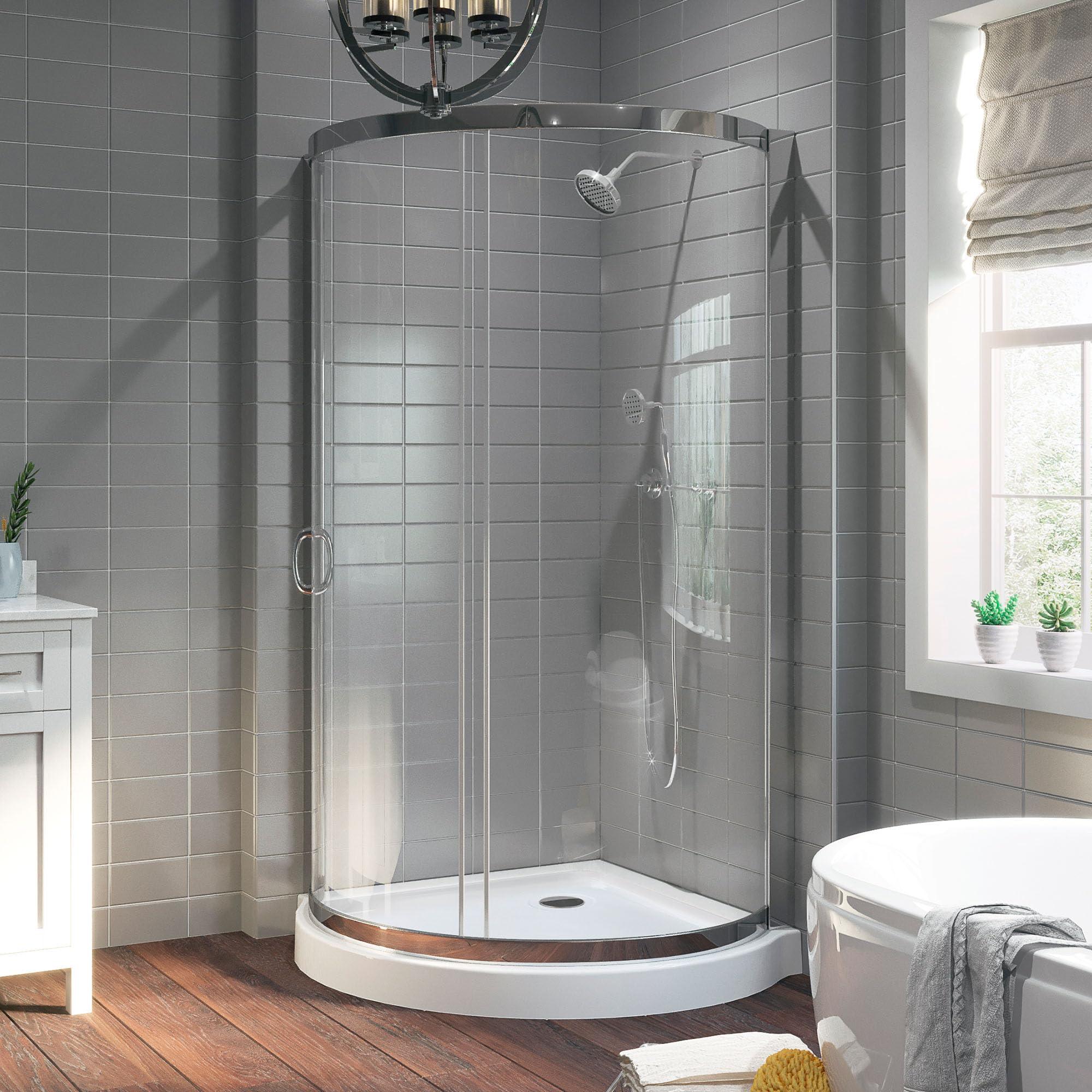 OVE Decors Breeze 32 in. Corner Shower Sliding Door with Base, Clear Glass and Chrome Finish.