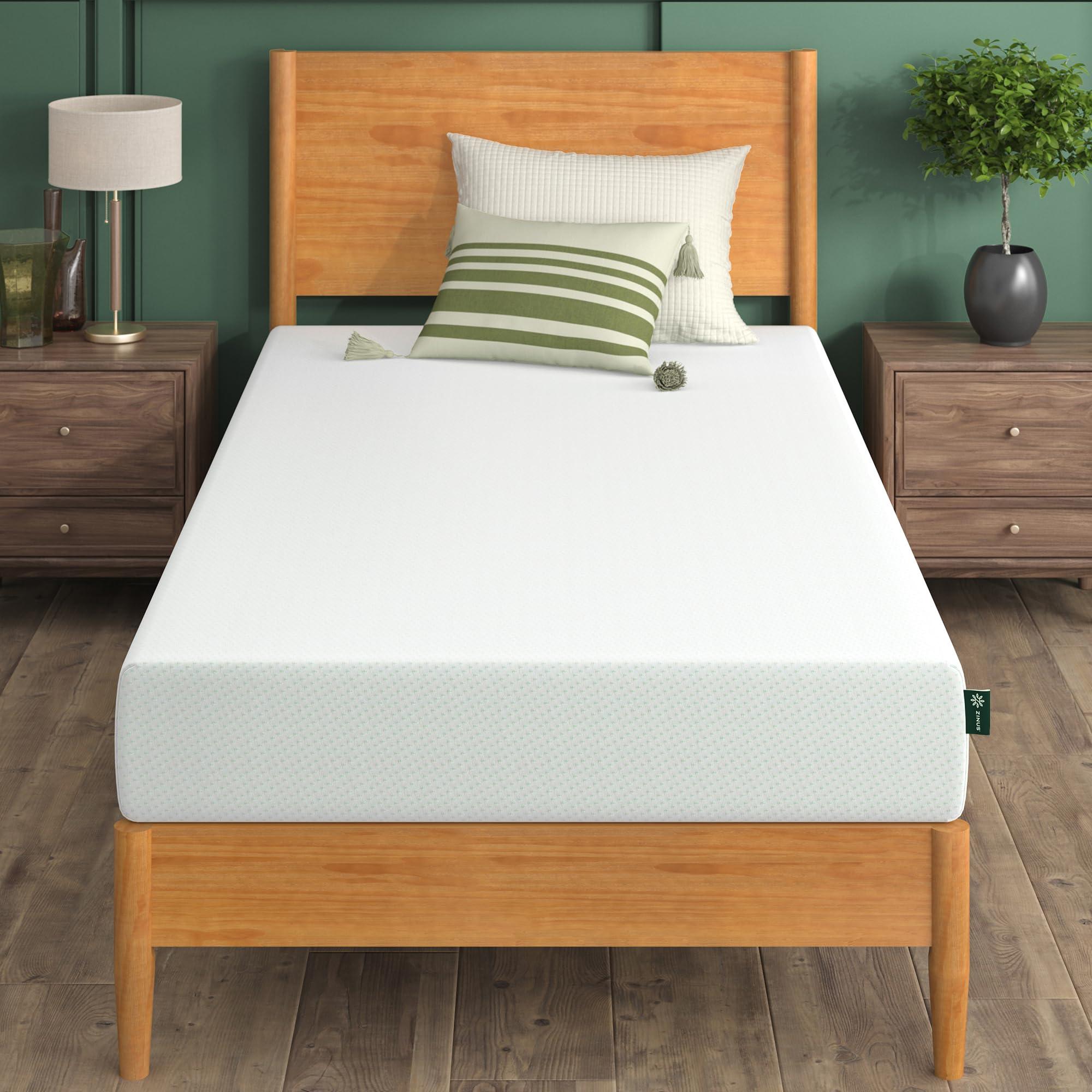 ZINUS 12 Inch Green Tea Memory Foam Mattress [New Version], Fiberglass free, Medium Firm Feel, Zoned Pressure Relief, Certified Safe Foams & Fabric, Bed-In-A-Box, Queen.