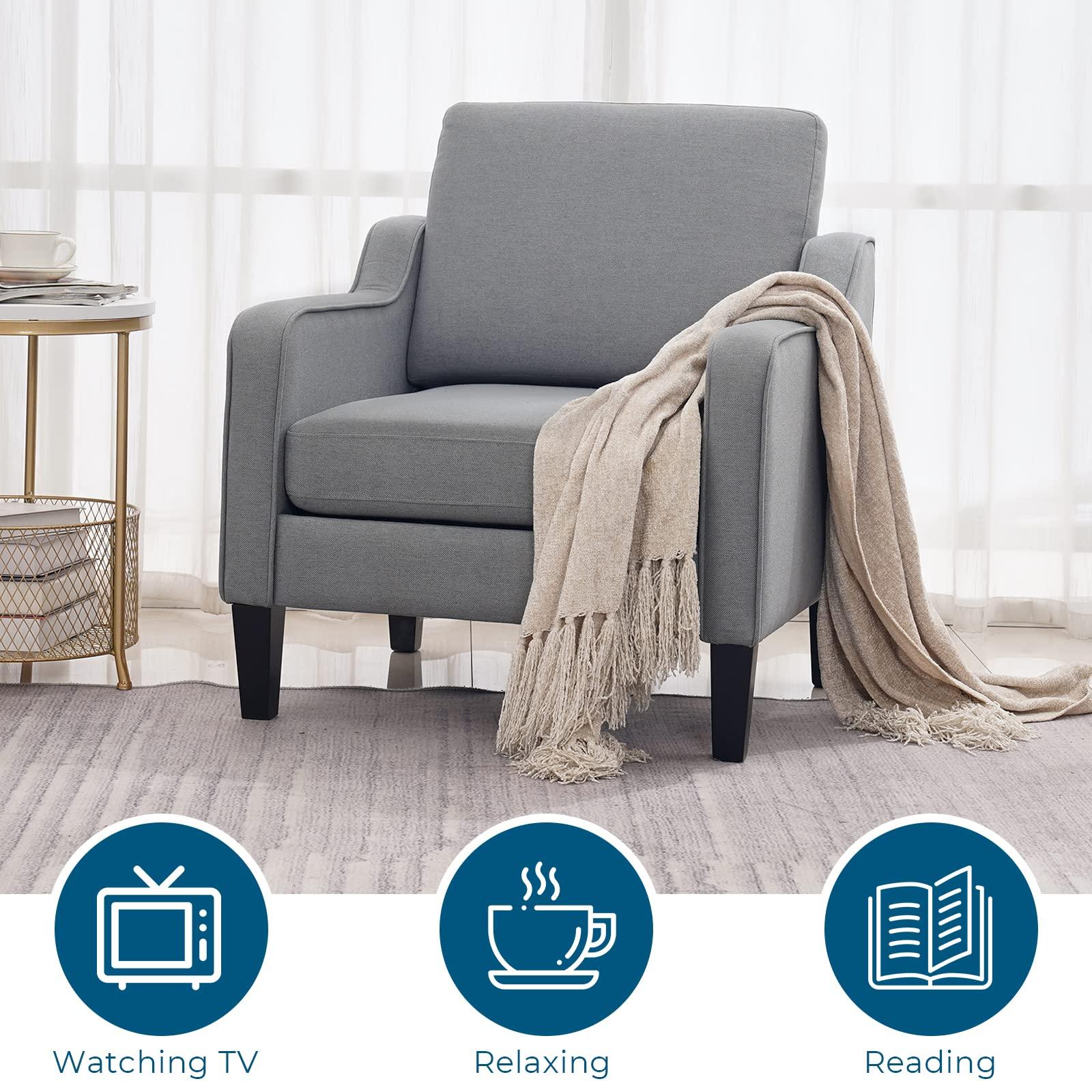 VINGLI Modern Accent Chairs Set of 2,Comfy Grey Armchair for Bedroom,Living Room Upholstered Sofa Chair Reading Chair for Small Spaces