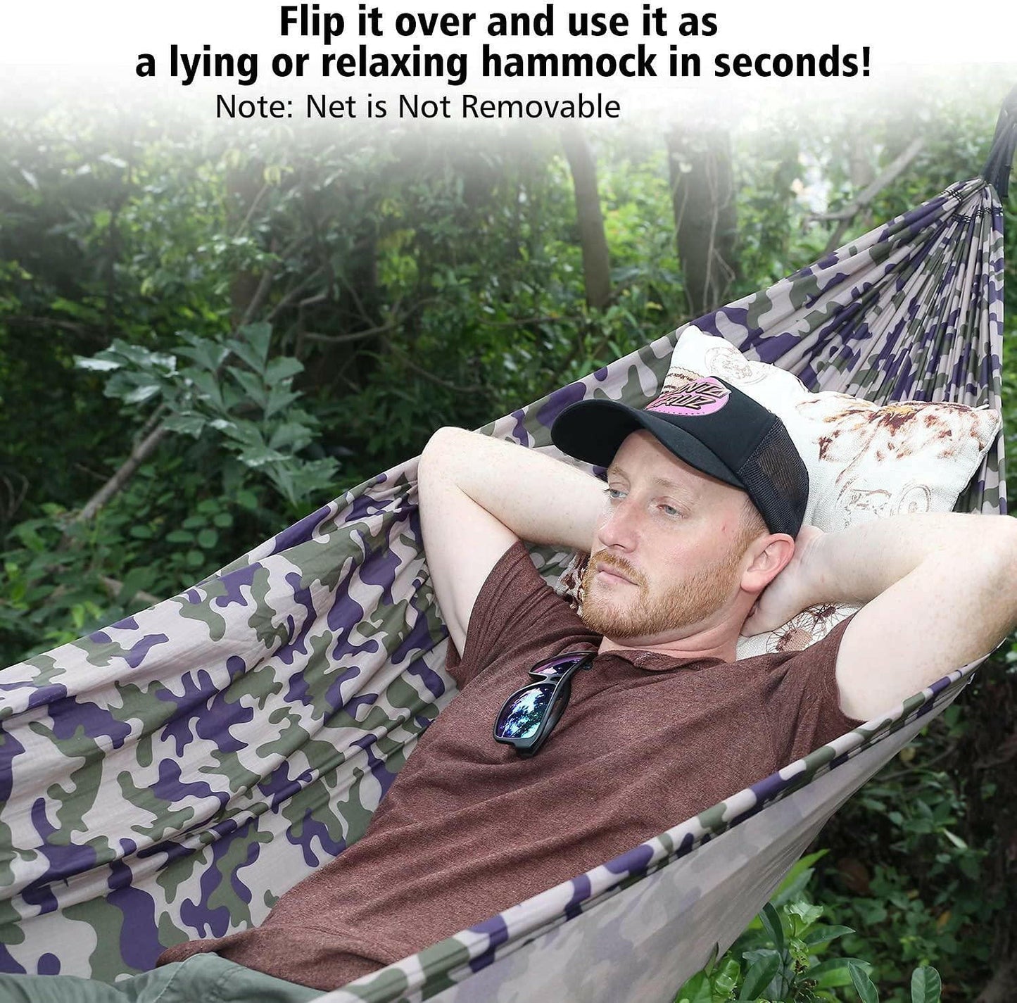 Sunyear Camping Hammock, Portable Double Hammock with Net, 2 Person Hammock Tent with 2 * 10ft Straps, Best for Outdoor Hiking Survival Travel