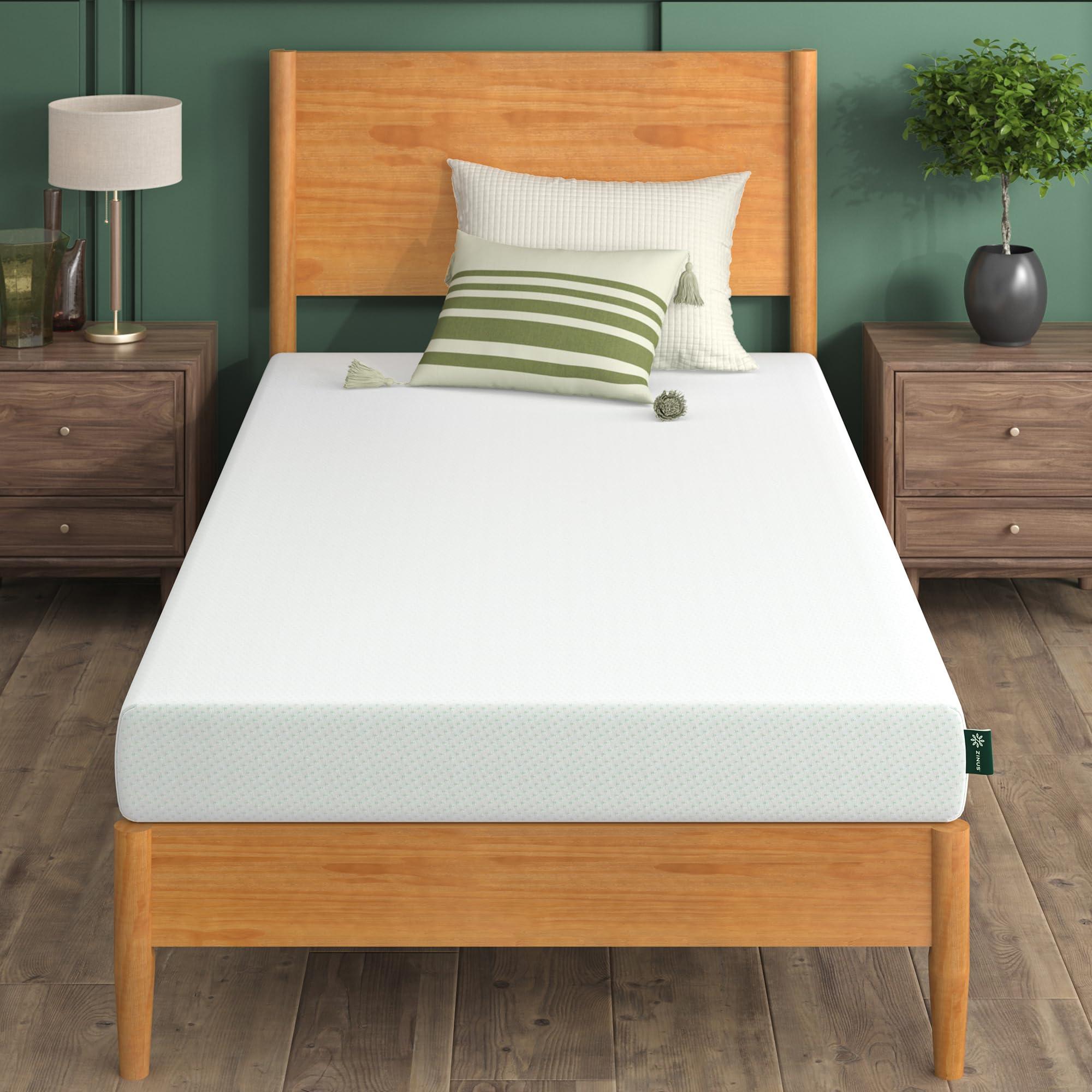 ZINUS 12 Inch Green Tea Memory Foam Mattress [New Version], Fiberglass free, Medium Firm Feel, Zoned Pressure Relief, Certified Safe Foams & Fabric, Bed-In-A-Box, Queen.