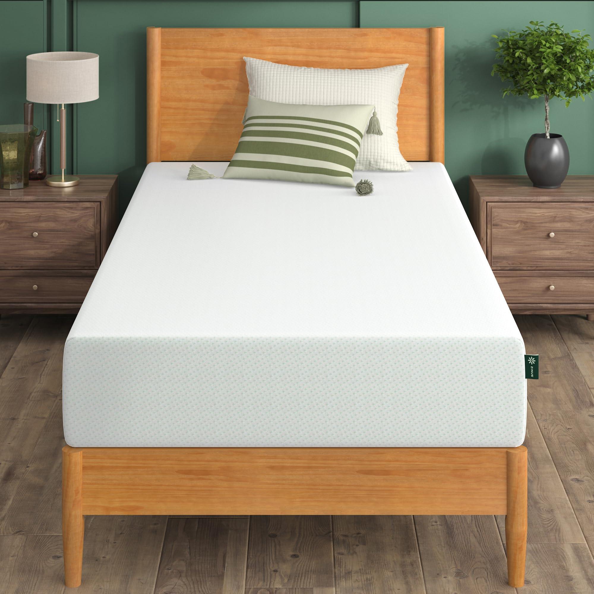 ZINUS 12 Inch Green Tea Memory Foam Mattress [New Version], Fiberglass free, Medium Firm Feel, Zoned Pressure Relief, Certified Safe Foams & Fabric, Bed-In-A-Box, Queen.