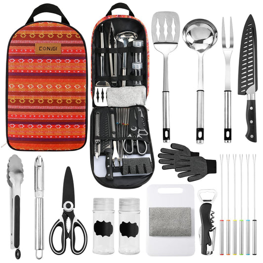 Camping Cookware Storage Bag - Camping Cooking Utensils Set Bag Camping Tool Portable Storage Bag Suitable for Knife, Fork, Spoon, Chopping Board, Chef's Knife,Kitchenware Storage