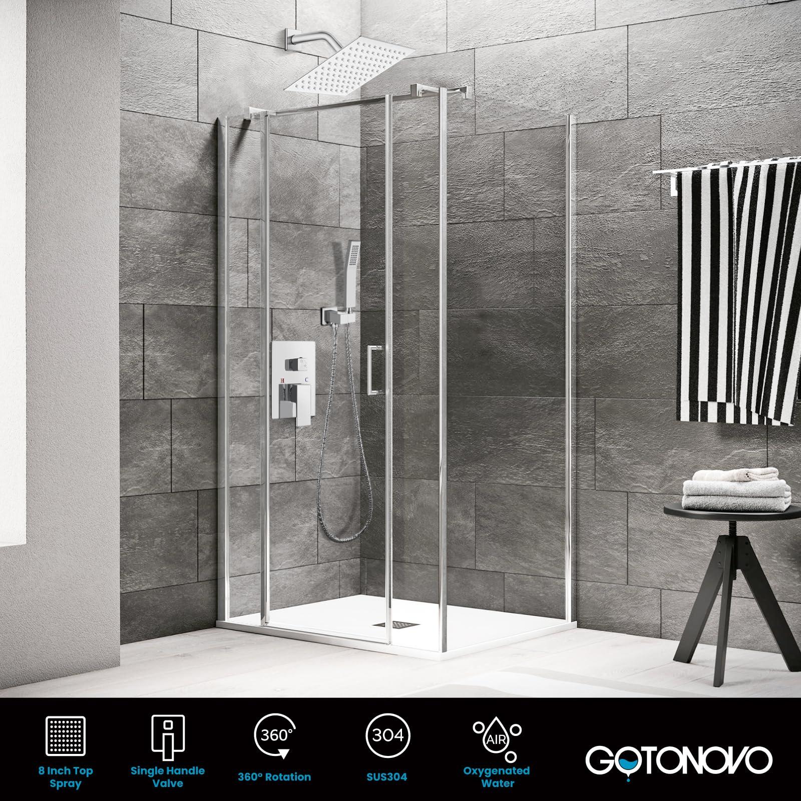 gotonovo Rainfall Bathroom Shower System Rain Shower Head and Handle Set Wall Mounted Shower Complete Combo Solid Brass Pressure Balancing Shower Mixer Valve 10 Inch Matte Black