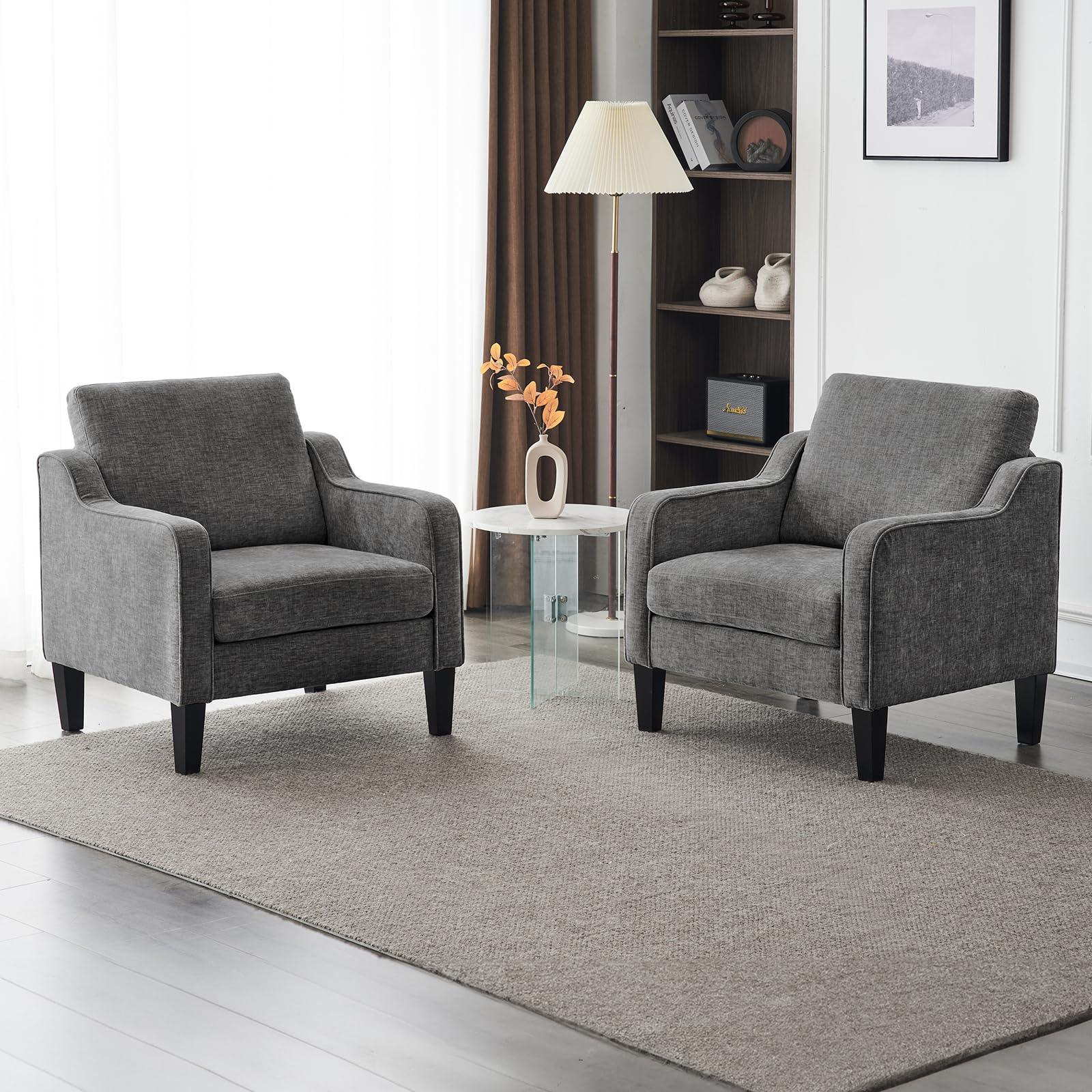 VINGLI Modern Accent Chairs Set of 2,Comfy Grey Armchair for Bedroom,Living Room Upholstered Sofa Chair Reading Chair for Small Spaces