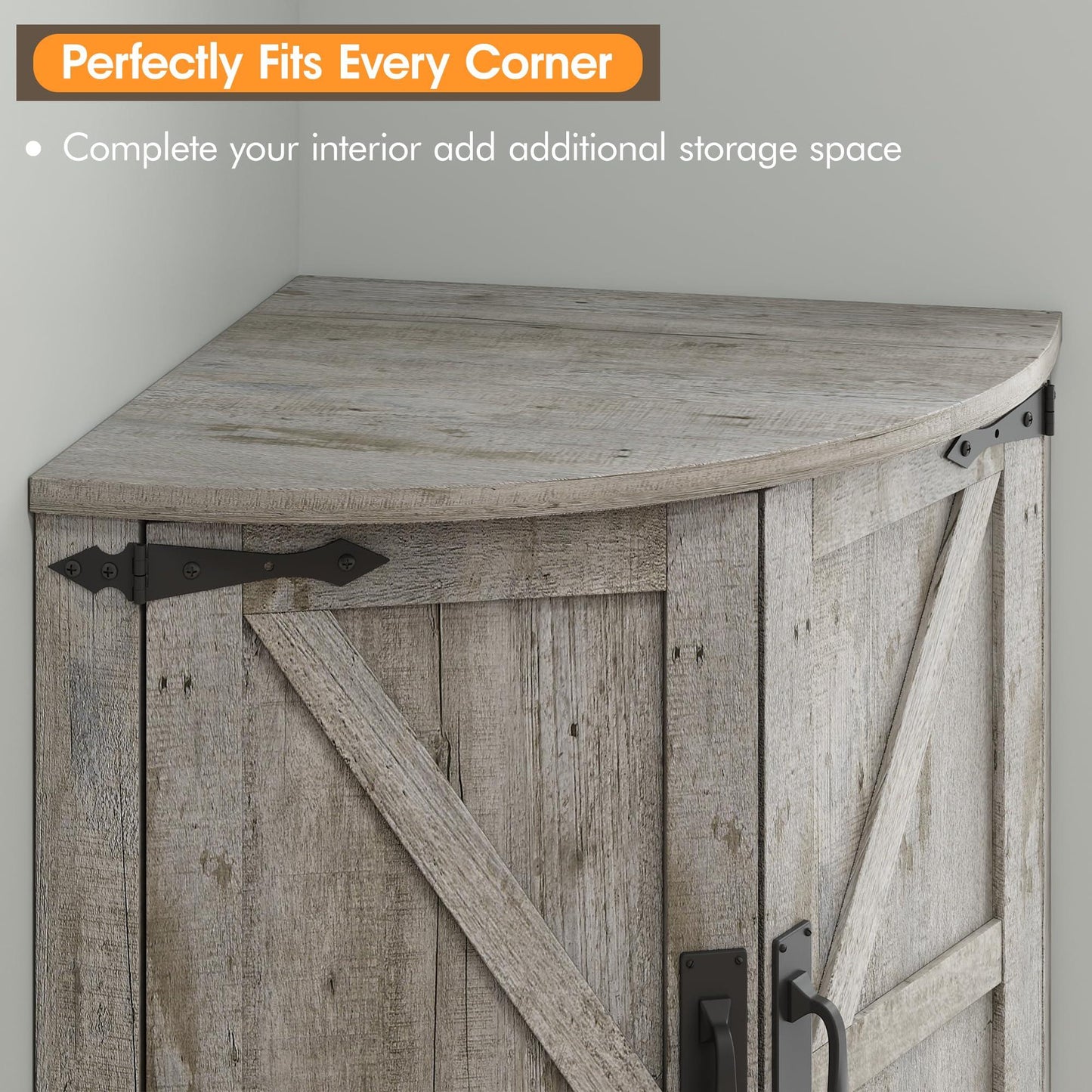 Vabches 64.8" Tall Farmhouse Corner Cabinet with 4 Doors and 5 Storage Shelves, Farmhouse Storage Cabinet with Barn Door Design, Home Space Saver for Living Room, Kitchen, Laundry Room,White