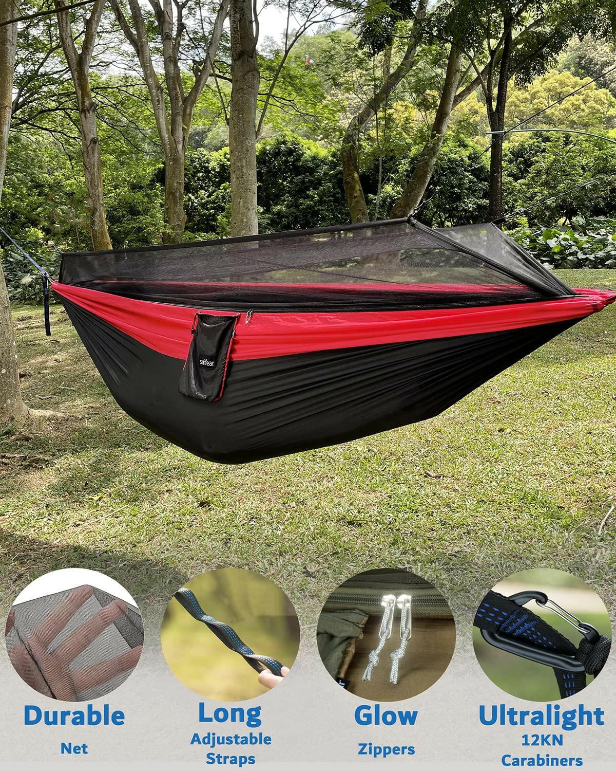 Sunyear Camping Hammock, Portable Double Hammock with Net, 2 Person Hammock Tent with 2 * 10ft Straps, Best for Outdoor Hiking Survival Travel