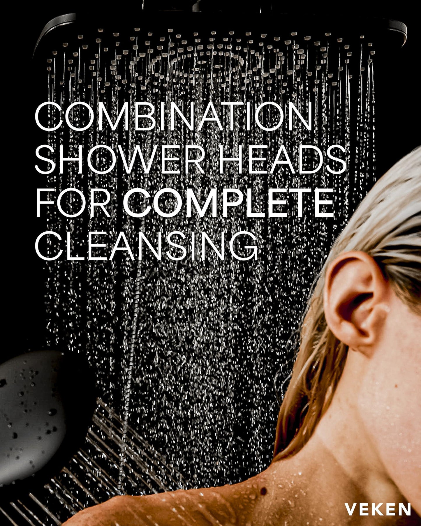 Veken High Pressure Rain Shower Head Combo with Extension Arm- Wide Showerhead with 6 Handheld Water Spray - Adjustable Dual Showerhead with Anti-Clog Nozzles - Silver Chrome.