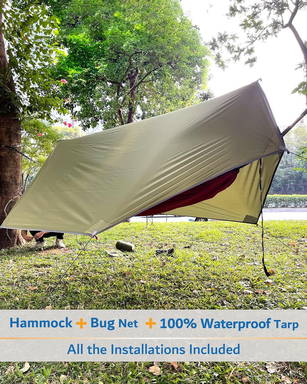 Sunyear Camping Hammock, Portable Double Hammock with Net, 2 Person Hammock Tent with 2 * 10ft Straps, Best for Outdoor Hiking Survival Travel