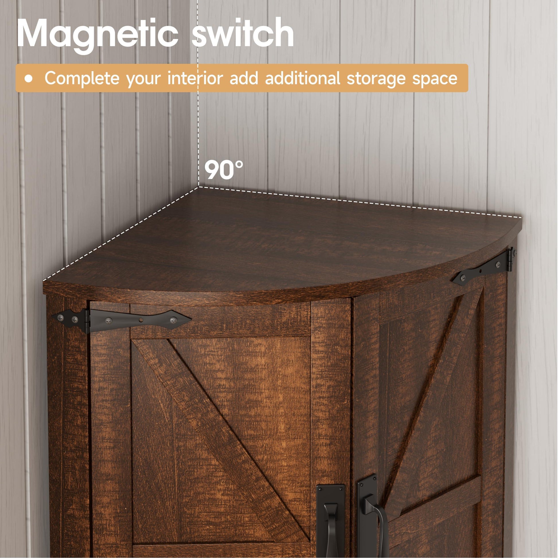 Vabches 64.8" Tall Farmhouse Corner Cabinet with 4 Doors and 5 Storage Shelves, Farmhouse Storage Cabinet with Barn Door Design, Home Space Saver for Living Room, Kitchen, Laundry Room,White.